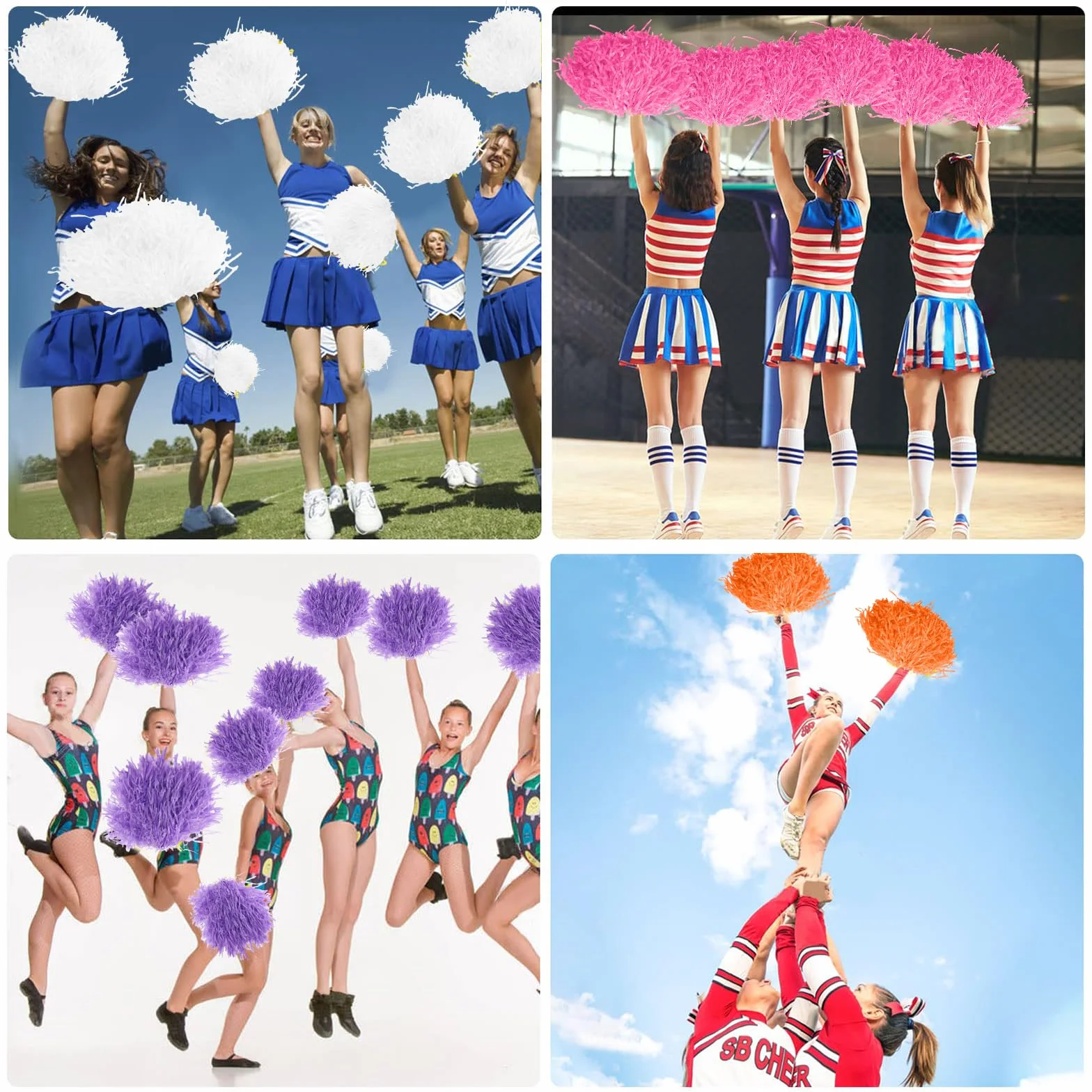 Pom pom da cheerleader 2 colorati per ragazze 8 colori bianco
