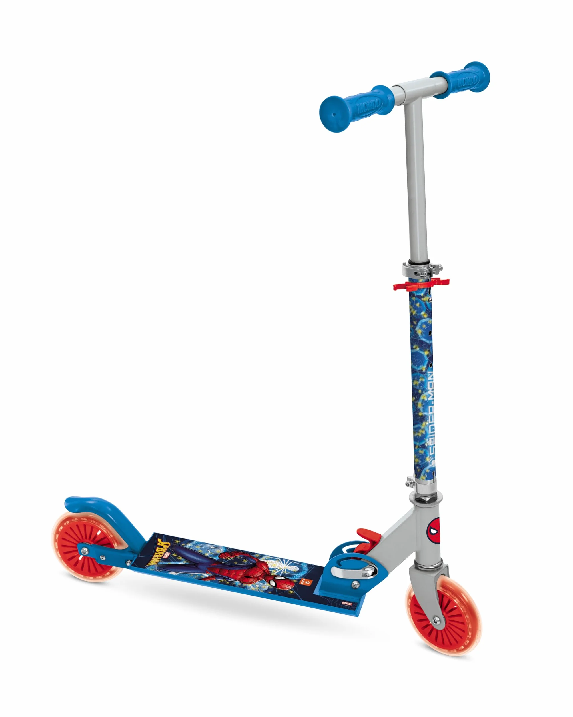 Mondo Toys SPIDER-MAN MARVEL ALU SCOOTER Monopattino 2 ruote pieghevole in alluminio con pedana extra grip e manubrio regolabile per bambini