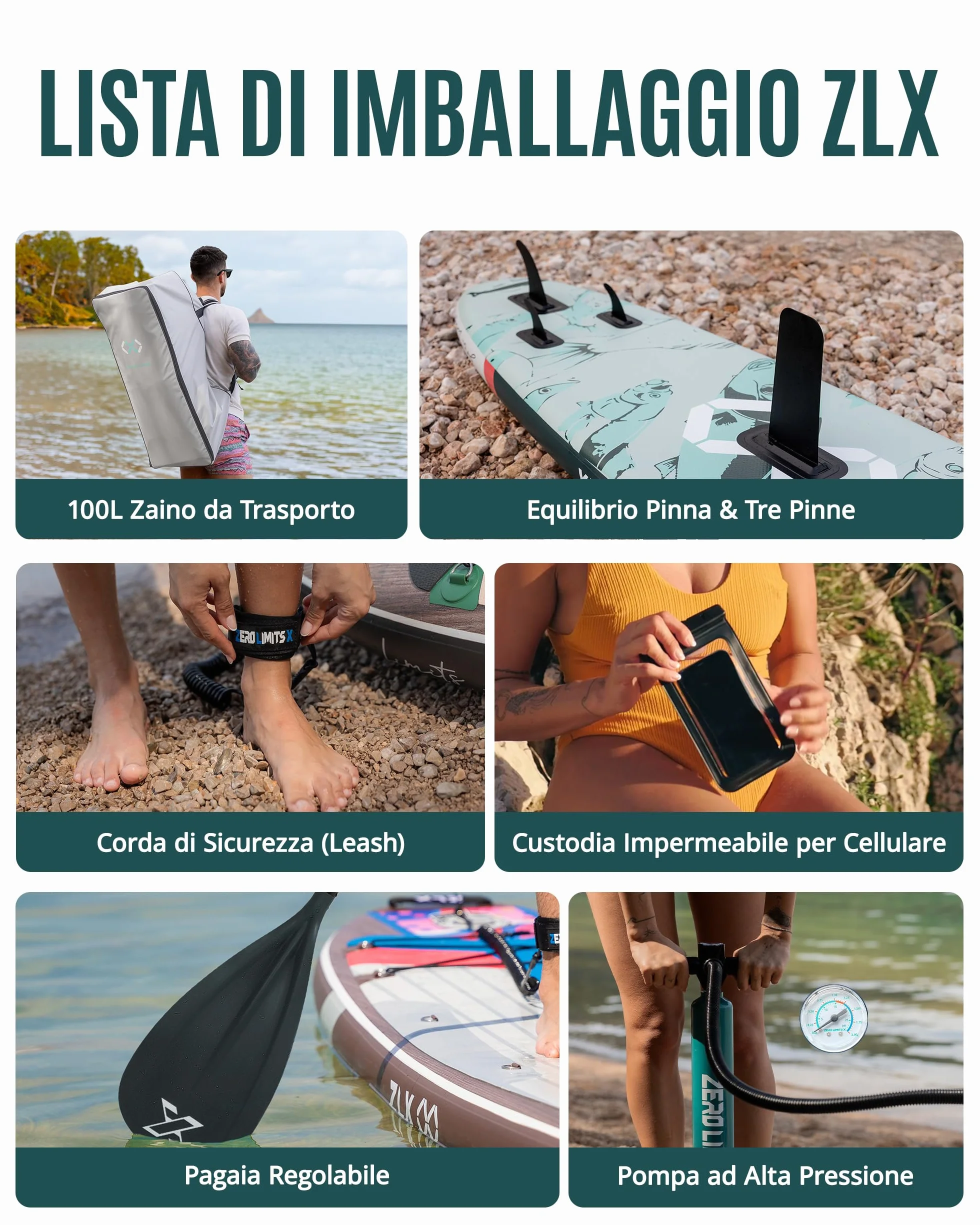 Sup Gonfiabile 350x89cm con Accessori Completi, Tavola Max 250 Kg, Pinna Centrale, Pad Deck Antiscivolo per Adulti