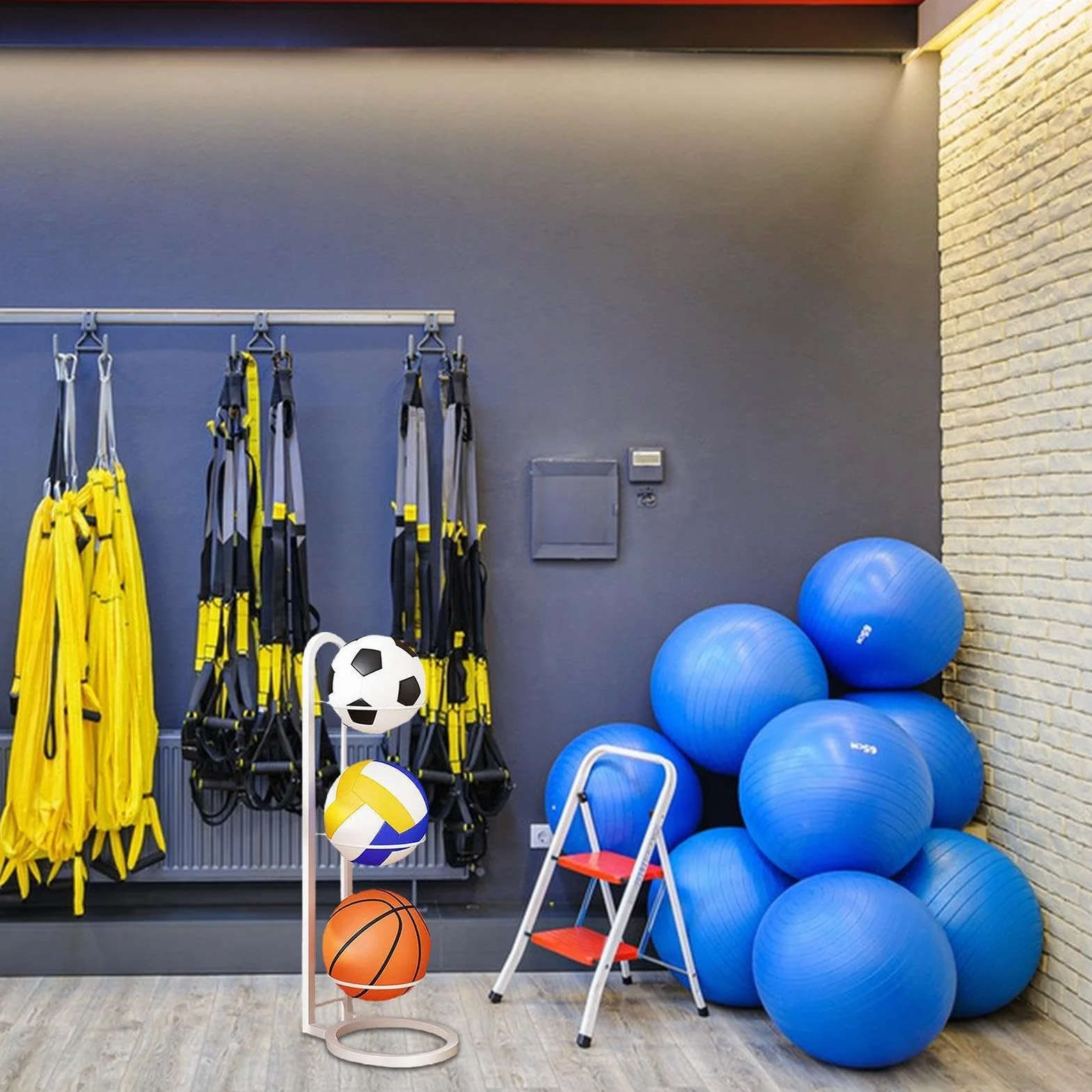 Generico Rastrelliera da Basket Porta Palloni Scaffale Stoccaggio Attrezzature Sportive Verticale