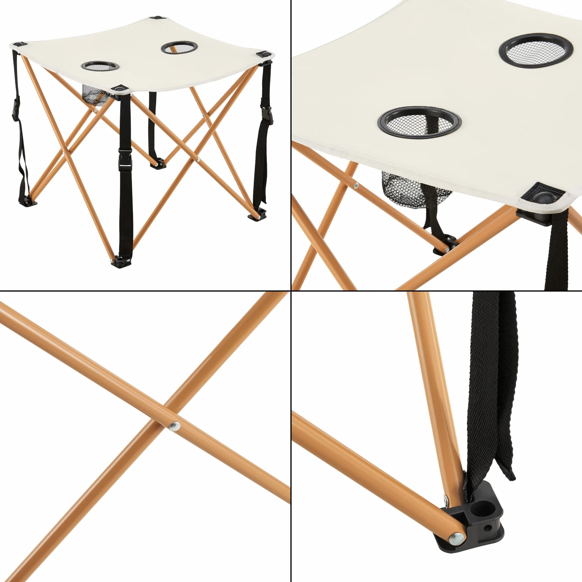 casa.pro Set Campeggio Pieghevole Tavolo e Sedie Portatili Telaio Acciaio Tessuto Beige