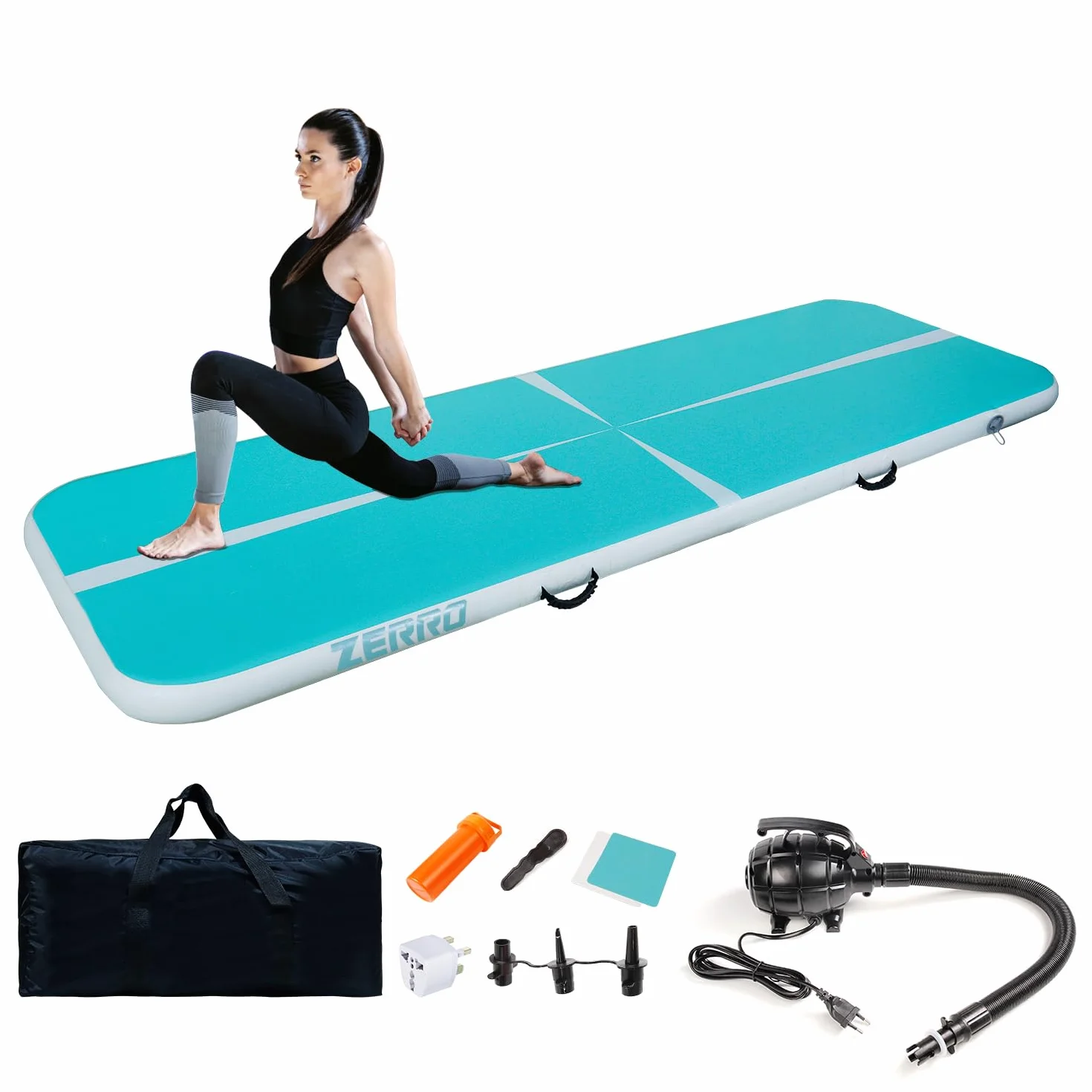 CCLIFE Air Track Tappetino Ginnastica Artistica 1/3/4/5m 10/20cm Air Roller Air Barrel con Borsa il Trasporto Pompa aria Casa Yoga Palestra Formazione Cheerleading Φ60/Φ90 Blu-verde/Verde/Blu/Rosa