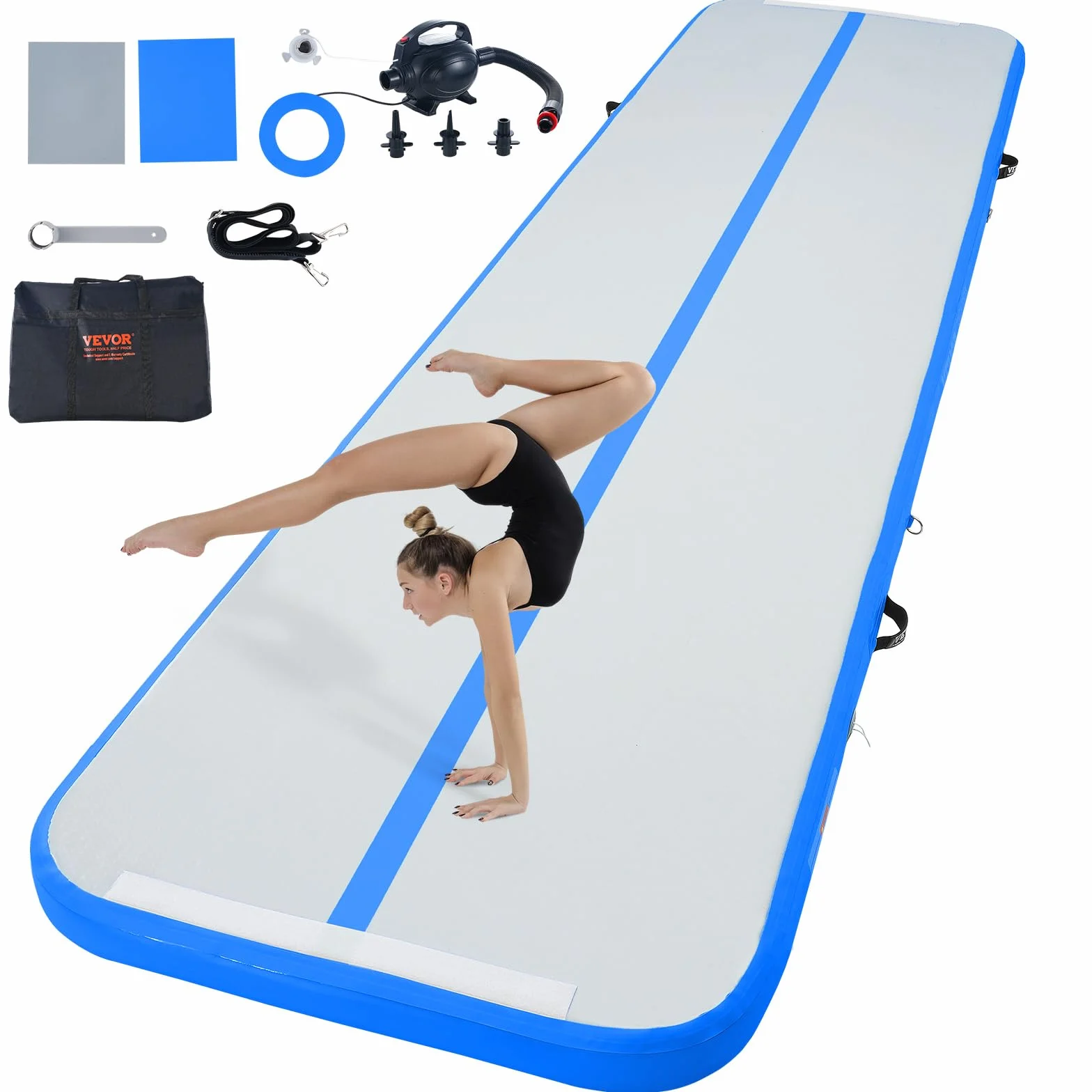 VEVOR Air Track Tappetino Ginnastica Artistica 3m/4m/5m/6m, Spessore 10cm con Pompa Elettrica, Tappetino da Ginnastica Gonfiabile per Yoga/Casa/Formazione/Cheerleader
