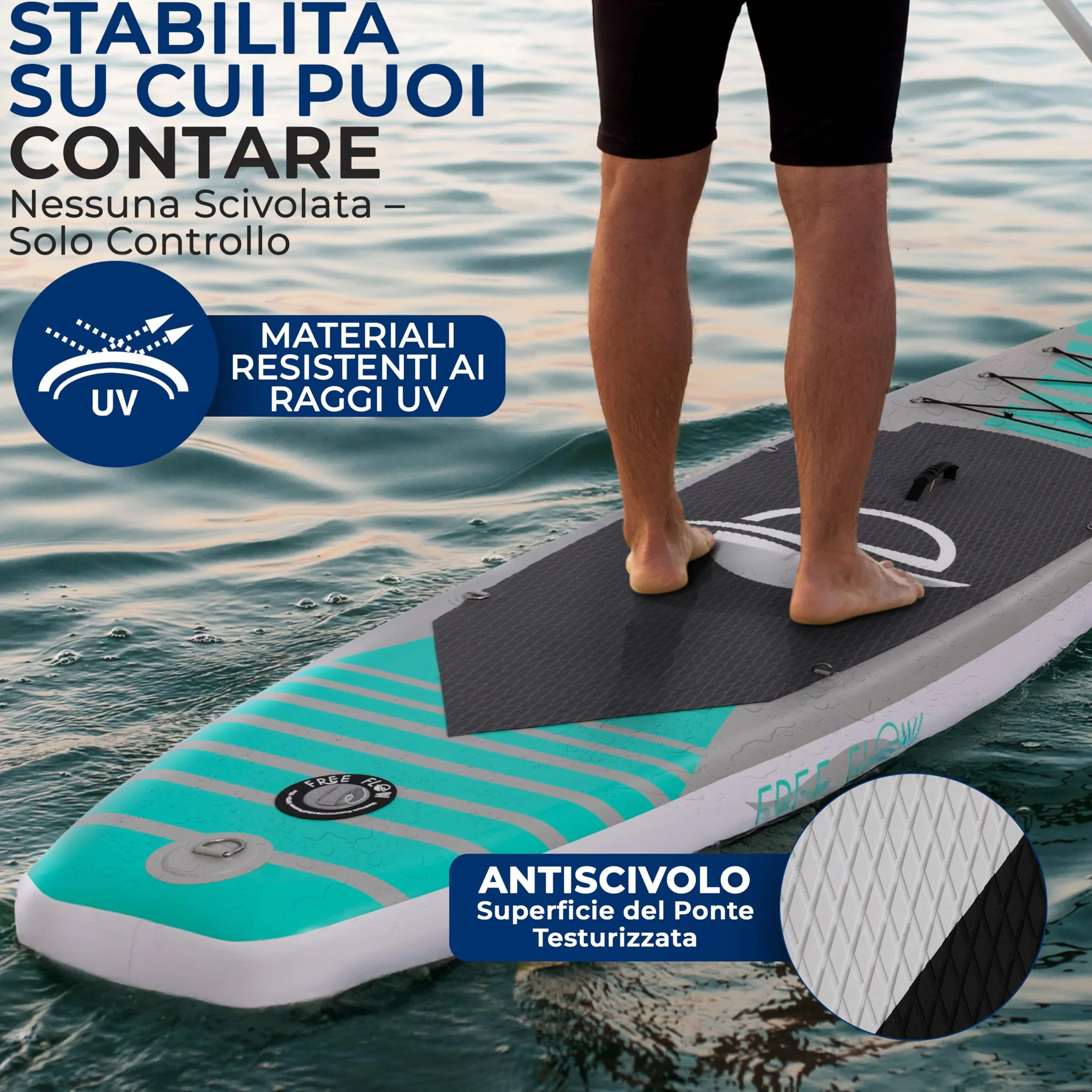 SereneLife SUP Gonfiabile Stand Up Paddle Board con Deck EVA Antiscivolo Design Largo Stabile Accessori Premium
