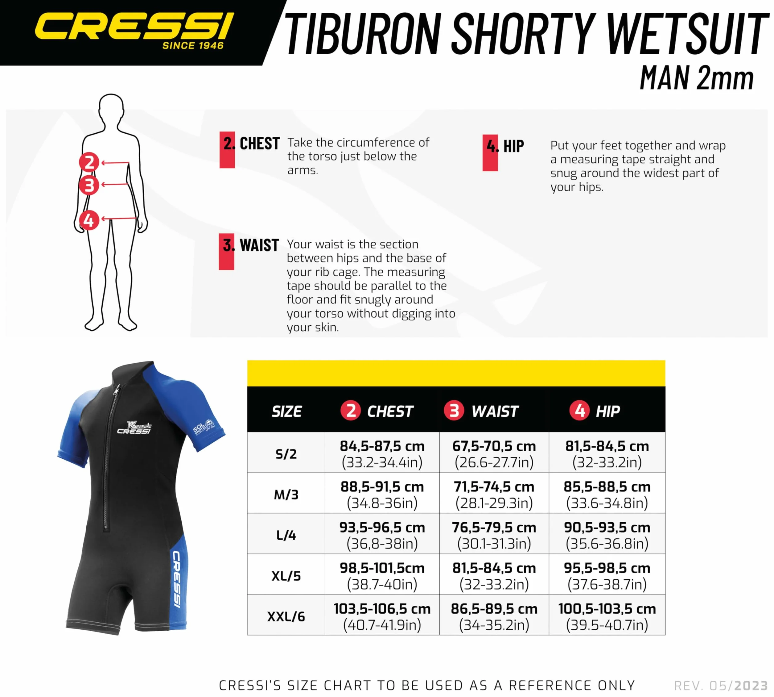 CRESSI Tiburon Man Shorty Wetsuit 2mm Neoprene Ultra Stretch Elastane