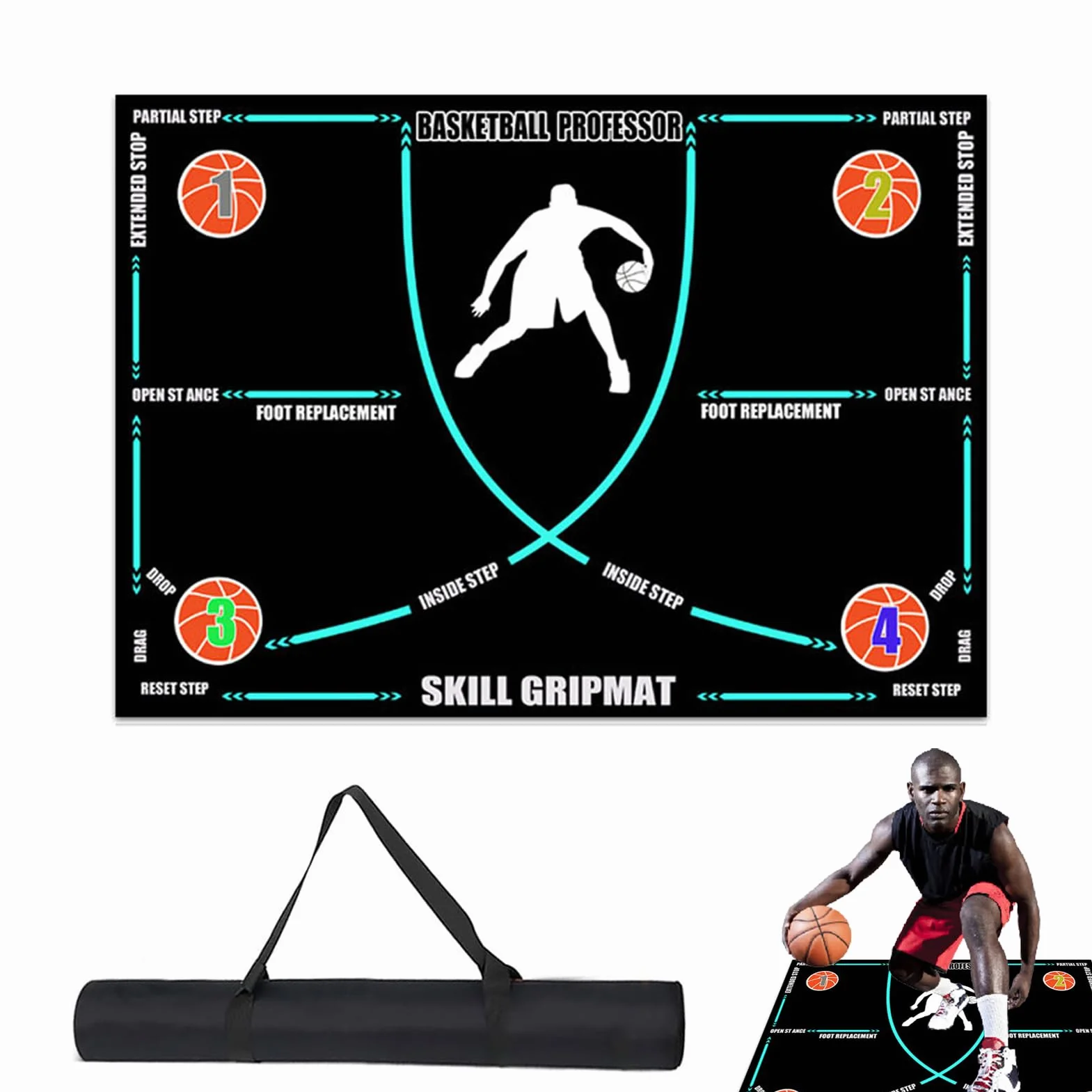 Basketball Corner Mat Anti Slip Rubber Silent Shock Absorbing Exercise Mat Foldable Training for Adults