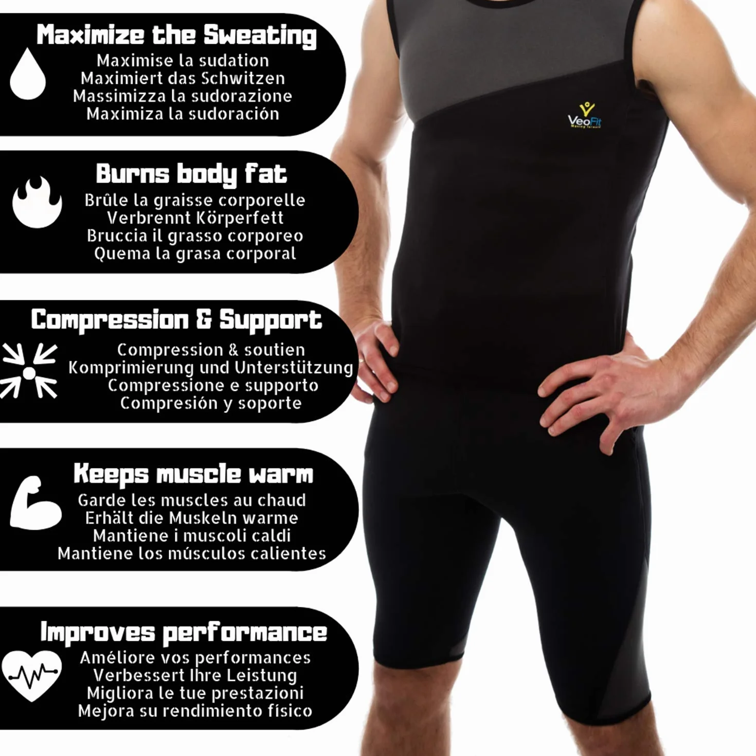 VEOFIT Pantaloncini dimagranti compressione uomo Tonifica pancia cosce S-XXXL