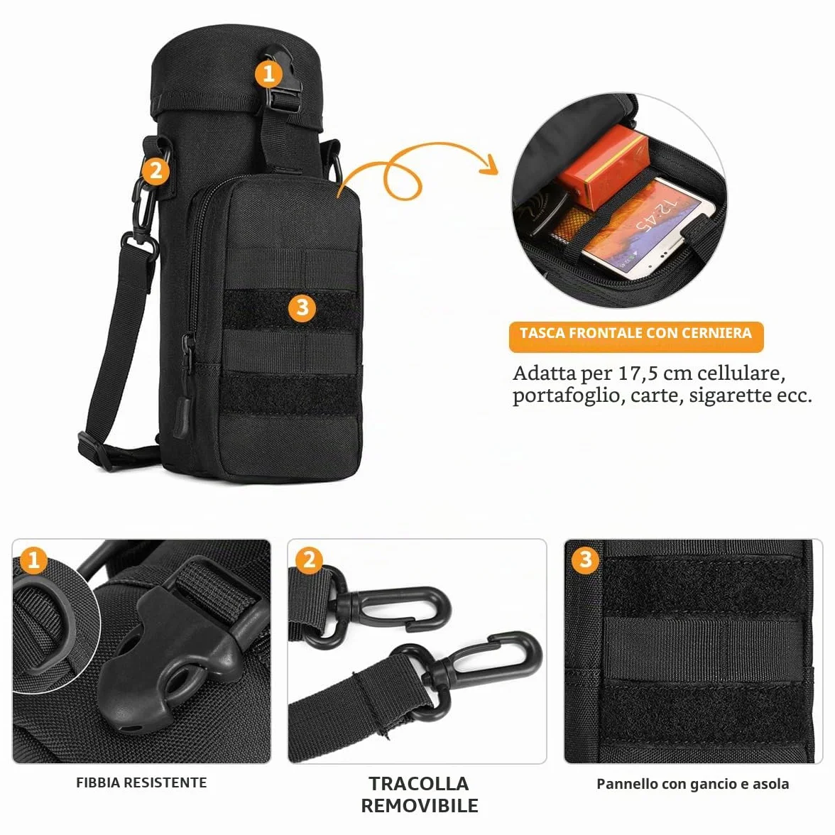 Huntvp Borsa per Borraccia Molle Militare Tattico Borsa Tracolla Porta Bottiglia Custodia Borraccia per Sport Outdoor Ciclismo Trekking Campeggio Escursionismo