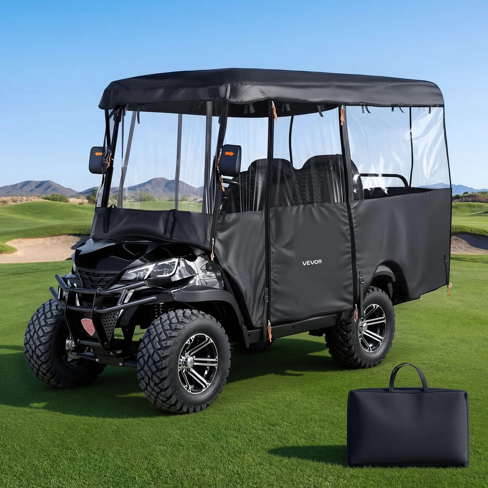 VEVOR Copertura per Carrello da Golf Visibile Antipioggia 4 Posti Tessuto Oxford 600D Impermeabile Finestre PVC Trasparente