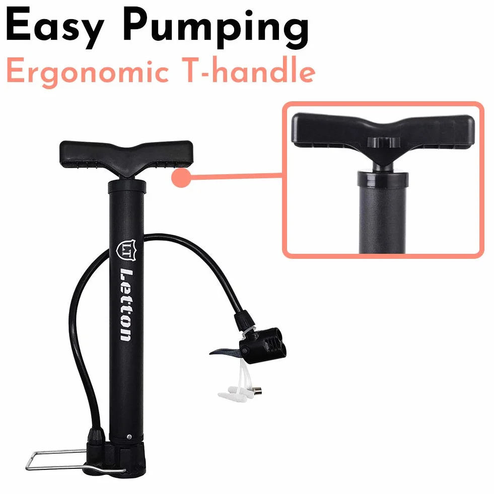 Letton Pompa da Pavimento Portatile per Bici, 8 Bar / 120 psi, valvole Presta e Schrader, ago a Sfera