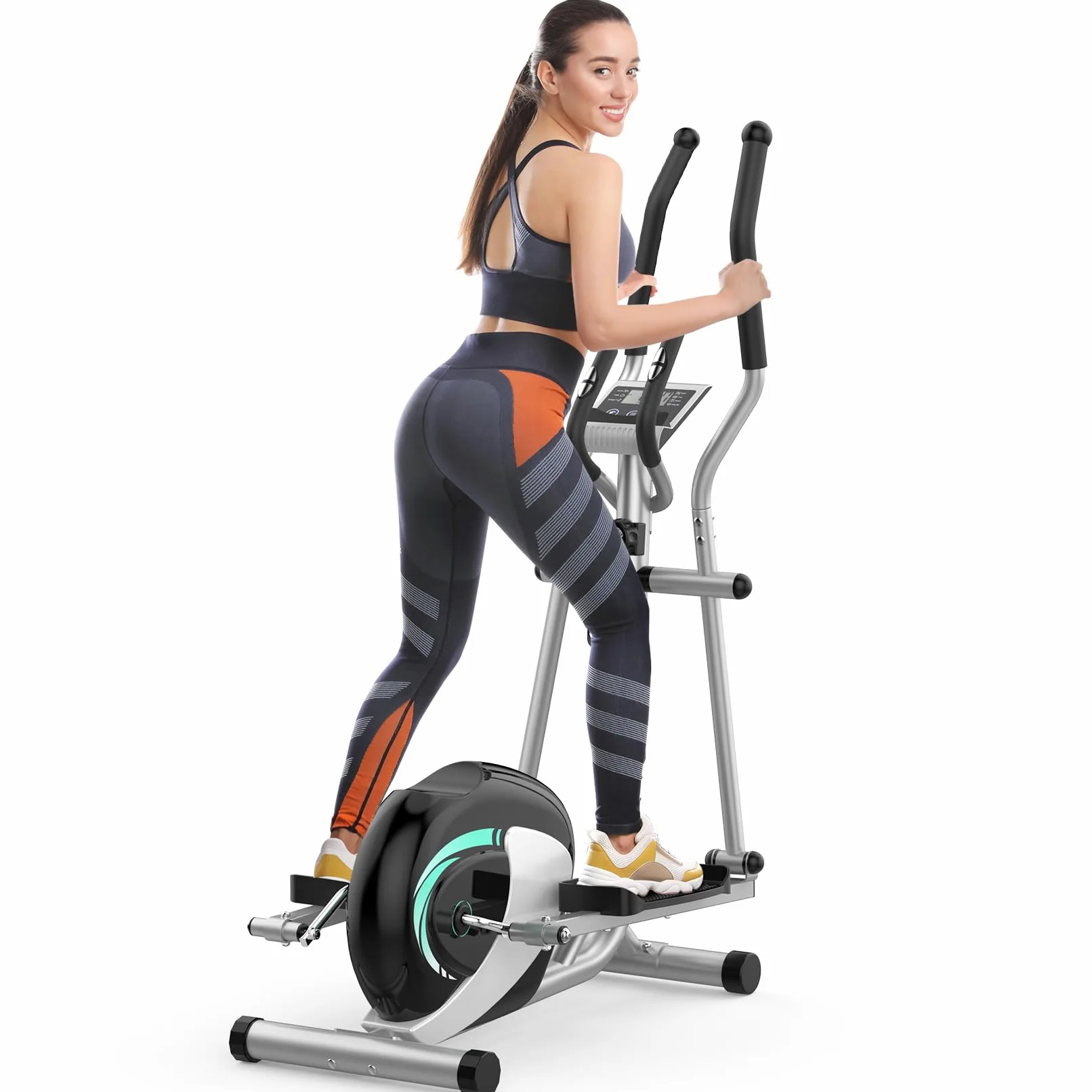 THERUN Ellittica da Casa, Ellittica Professionale Ultra Silenziosa con 8 Livelli di Resistenza Regolabile, Display LCD, Pedali Antiscivolo, Supporto Borraccia, Capacità Di Carico 120KG