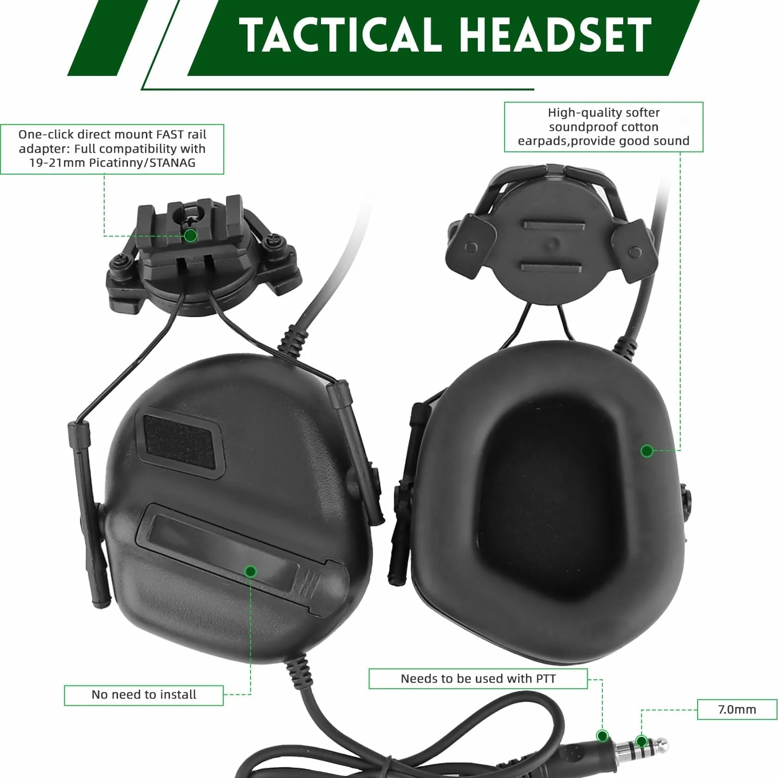 Set Casco Tattico Softair Con Visore Notturno Cuffie Per Comunicazione, Fodera Rimovibile, Borsa Per Contrappeso Giochi Ruolo, Paintball, Tiro A Segno, Film E Oggetti Scena