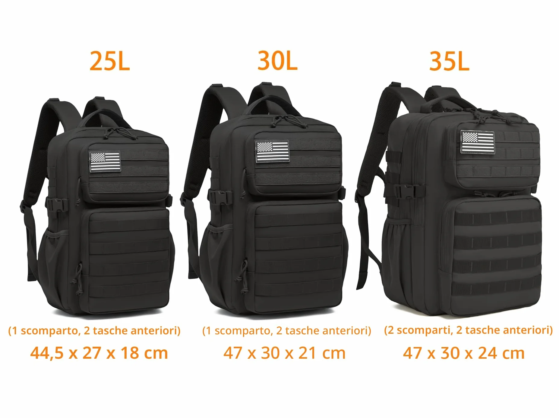 Zaino Tattico Militare Impermeabile 25 L Nero Molle con Porta Borraccia