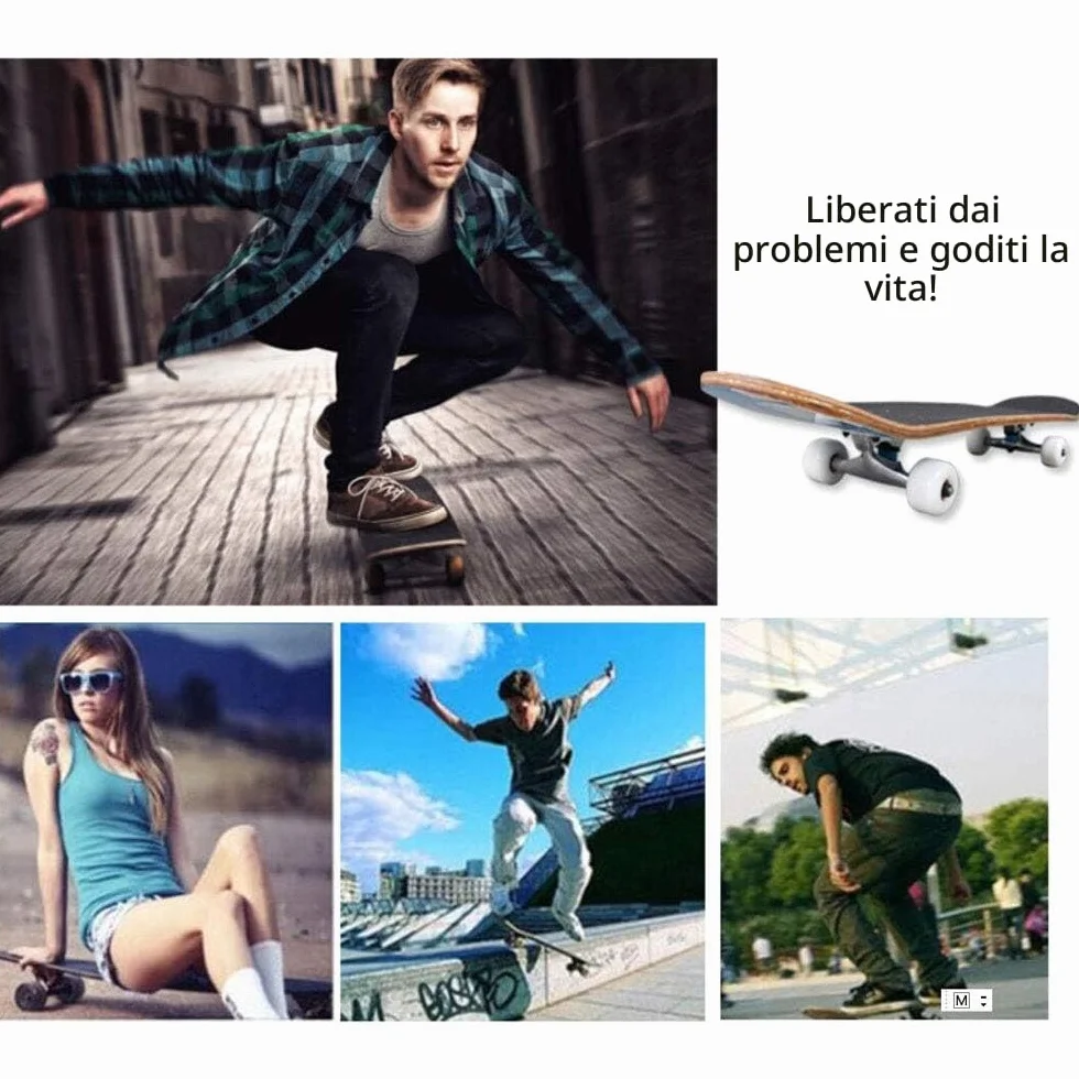 skateboard per evoluzioni da adulti, per principianti, regalo di compleanno, per adolescenti, ragazze, ragazzi e adulti, Tutto nero