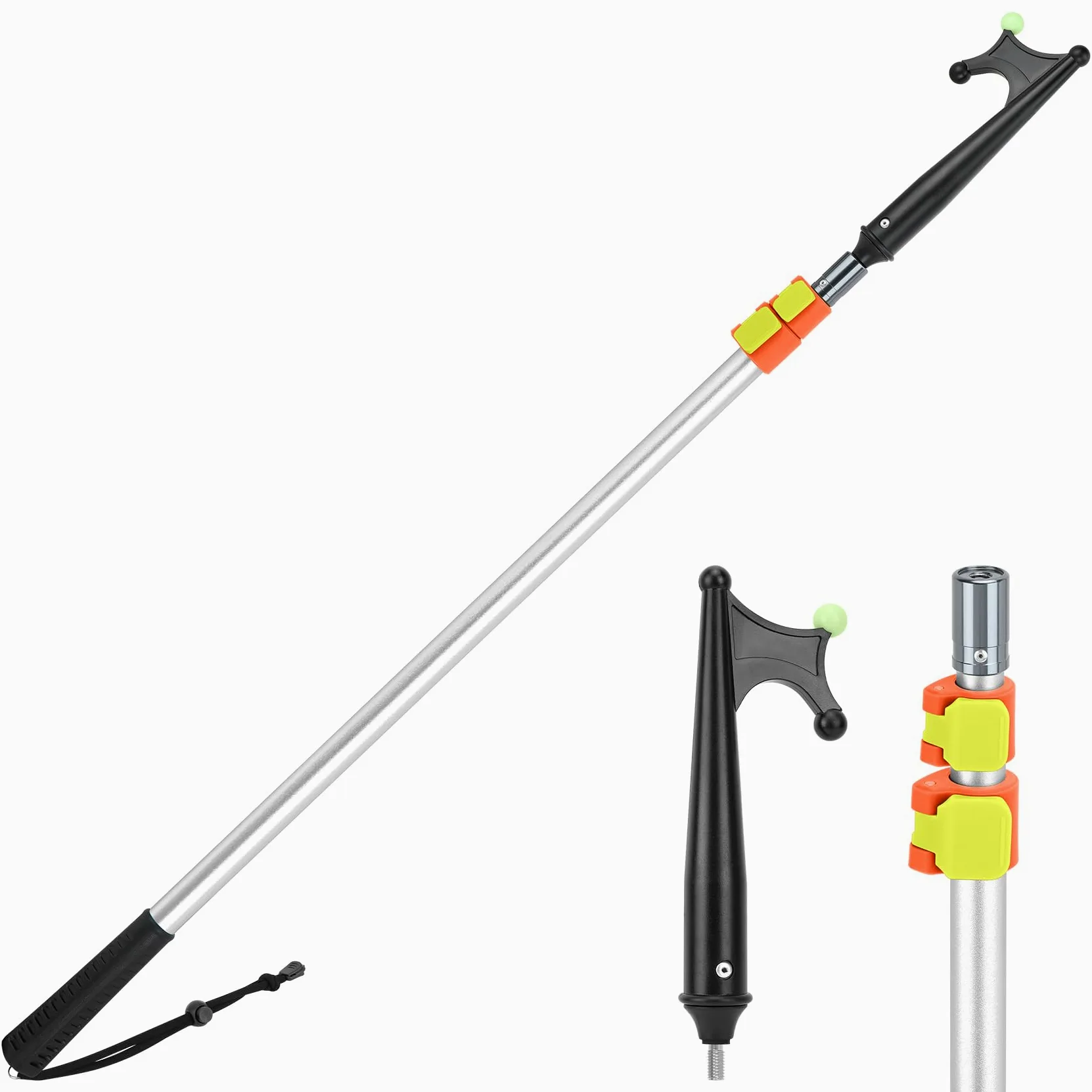 KOMCLUB Gancio telescopico per barca, in alluminio, design luminoso, resistente alla ruggine, durevole, forte, asta di spinta da indossare (argento, 240 cm)