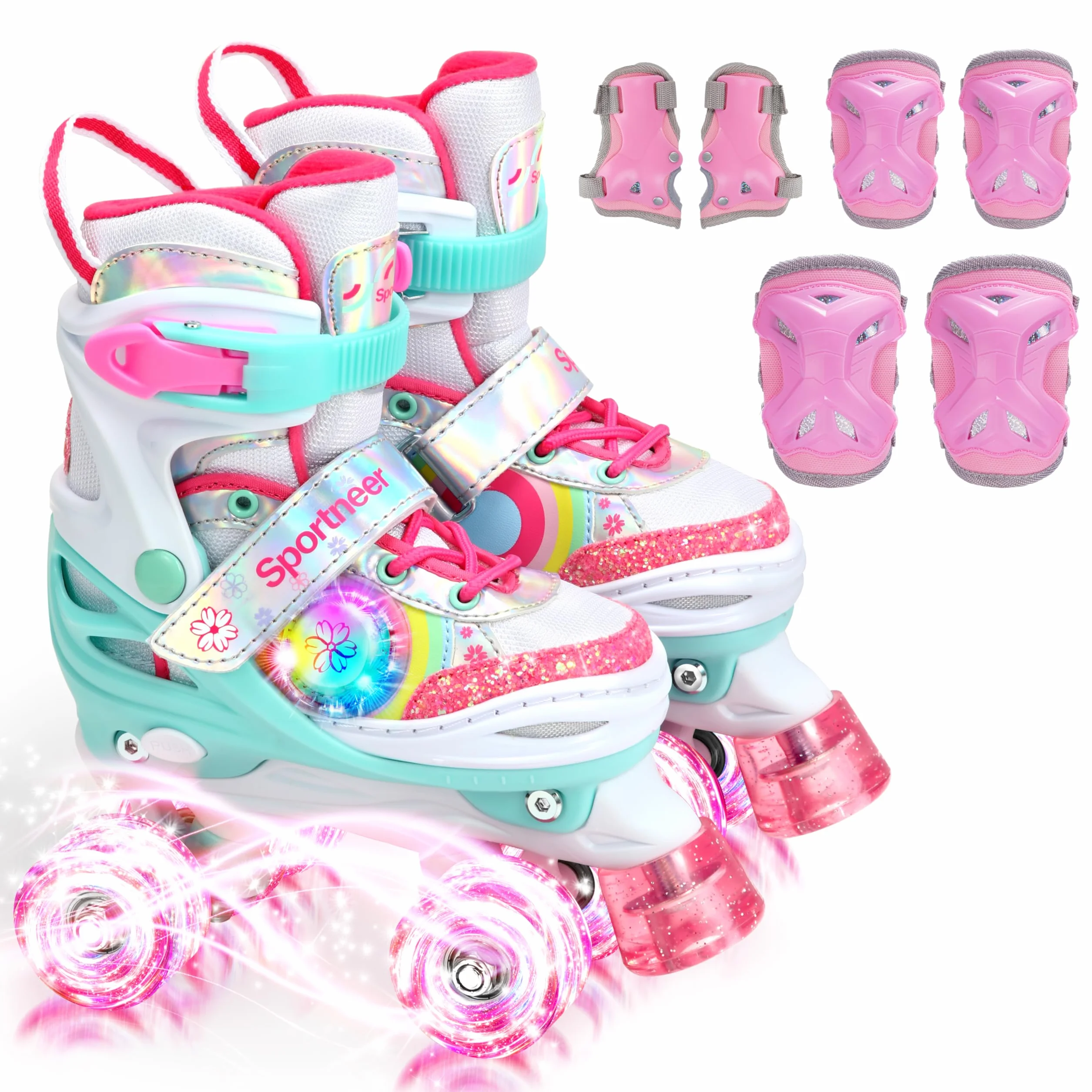 Pattini a rotelle per bambine regolabili 4 misure con 8 ruote LED illuminate