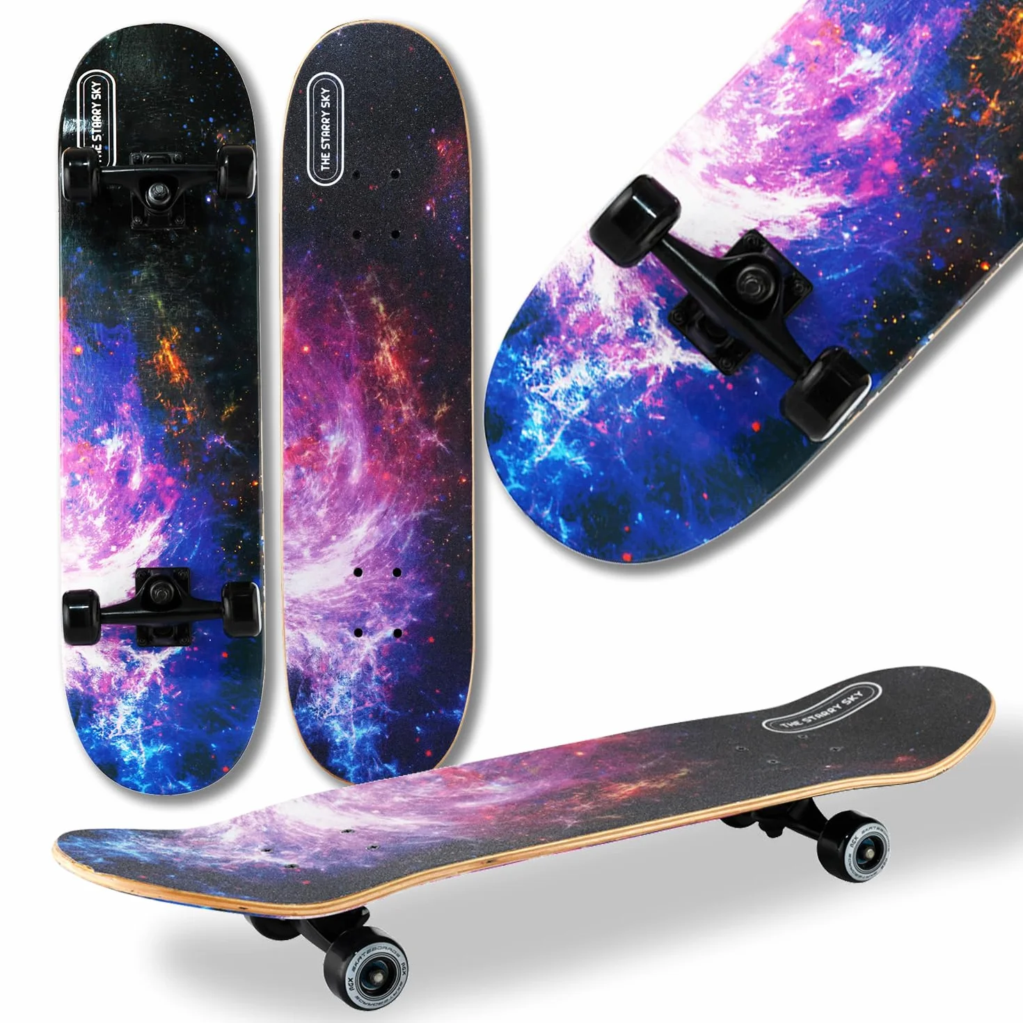 WeLLIFE Skateboard Completo Serie RGX 80x20 cm 9 Strati d’Acero Concavo Double Kick Cuscinetti Abec-7