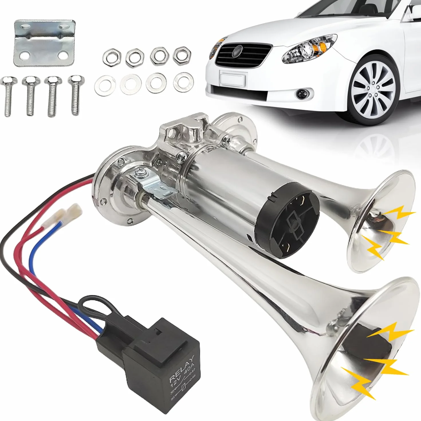 Clacson da 12 V per camion, clacson ad aria rumoroso con compressore a doppio tubo, clacson ad aria compressa per tutti i veicoli da 12 V, camion, treno, auto, barca, moto, furgone