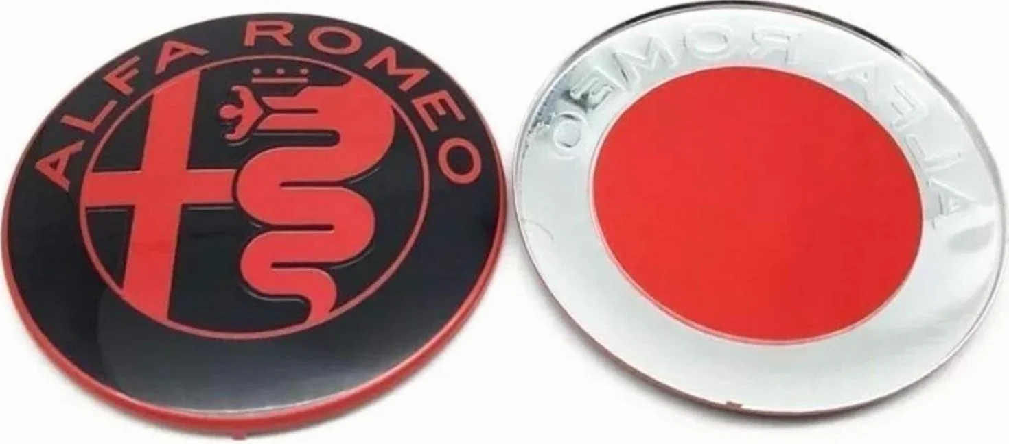 Alfa Romeo 147 156 159 Brera Mito Logo Emblema Nero Rosso 74mm Metallo Fregi Stemmi