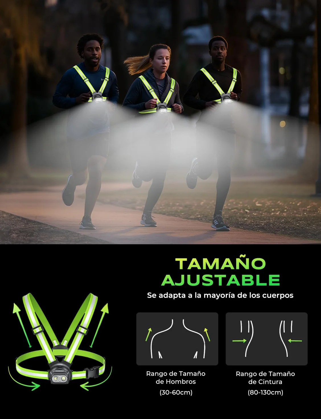 Luce Running 500 Lumen con Posteriore, 7+2 Modalità, 45° Regolabile, IPX4 Impermeabile, Torcia Running