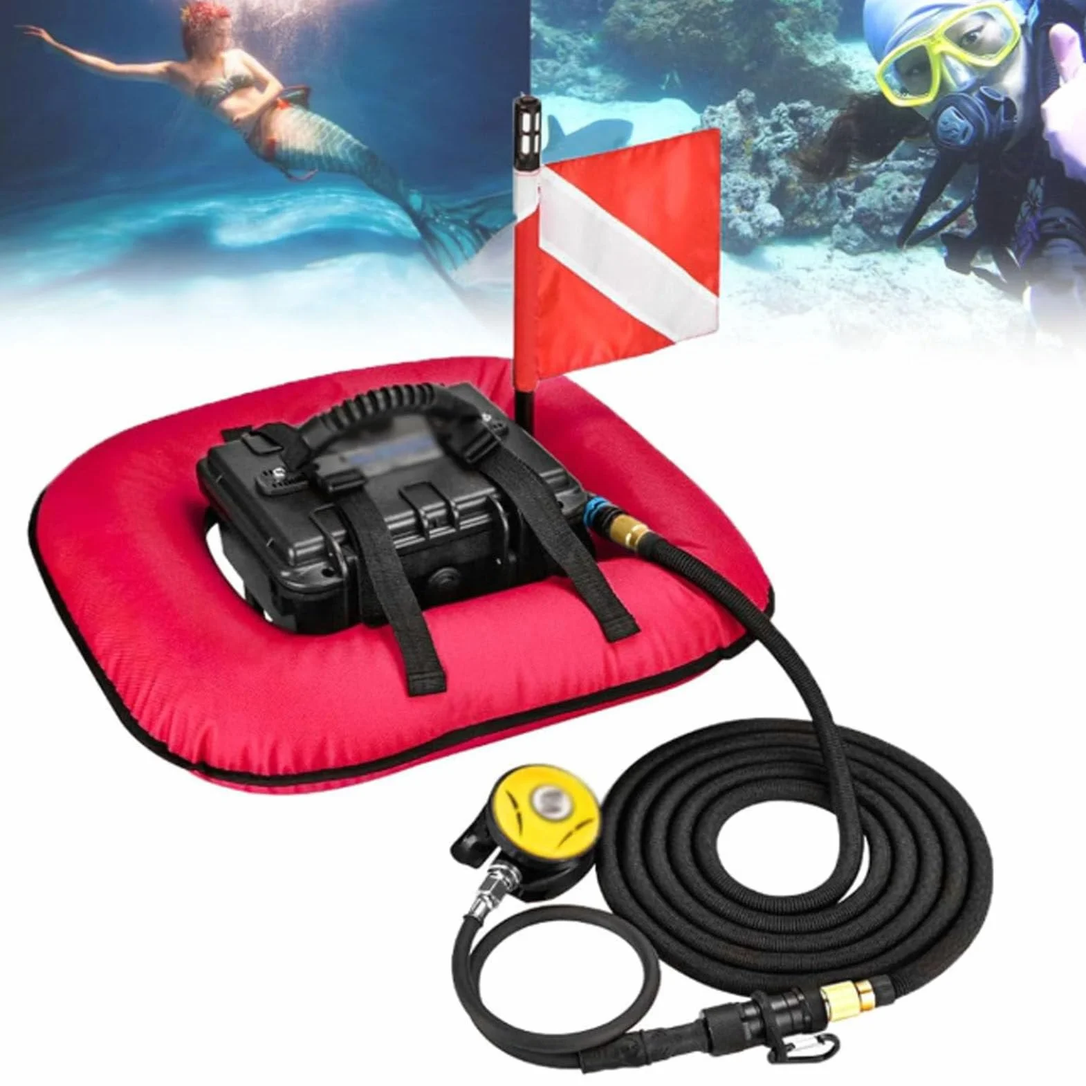 Ventilatore per Immersioni, bombola Subacquea, sistemas di respirazione Subacquea da 60-70 Minuti, Hookah Air Buddy, Dispositivo di respirazione polmonare Portatile da 52 l/min Red-1Battery