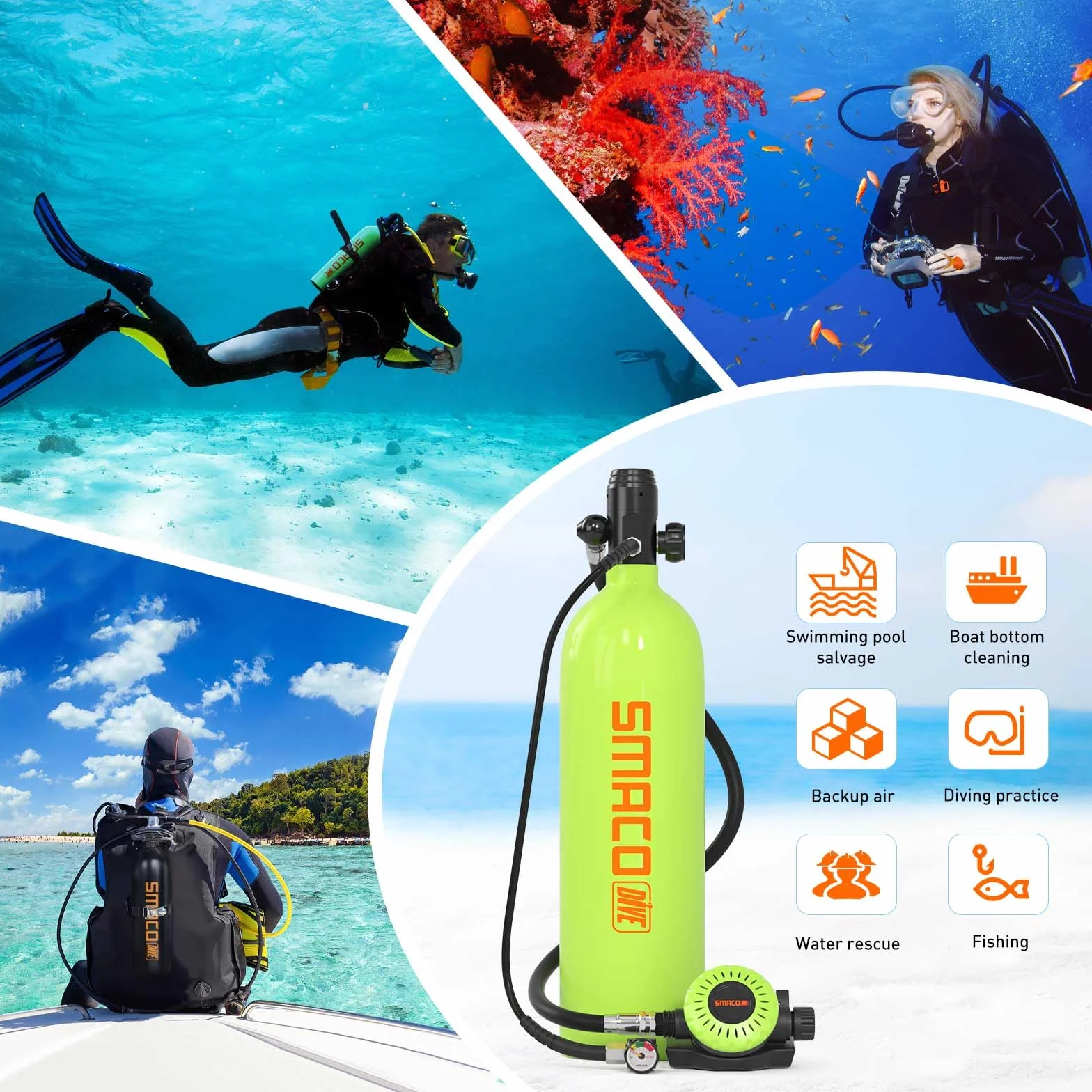 SMACO S700Plus Mini Bombola da Sub 2L Portatile per Immersioni in Acque Basse