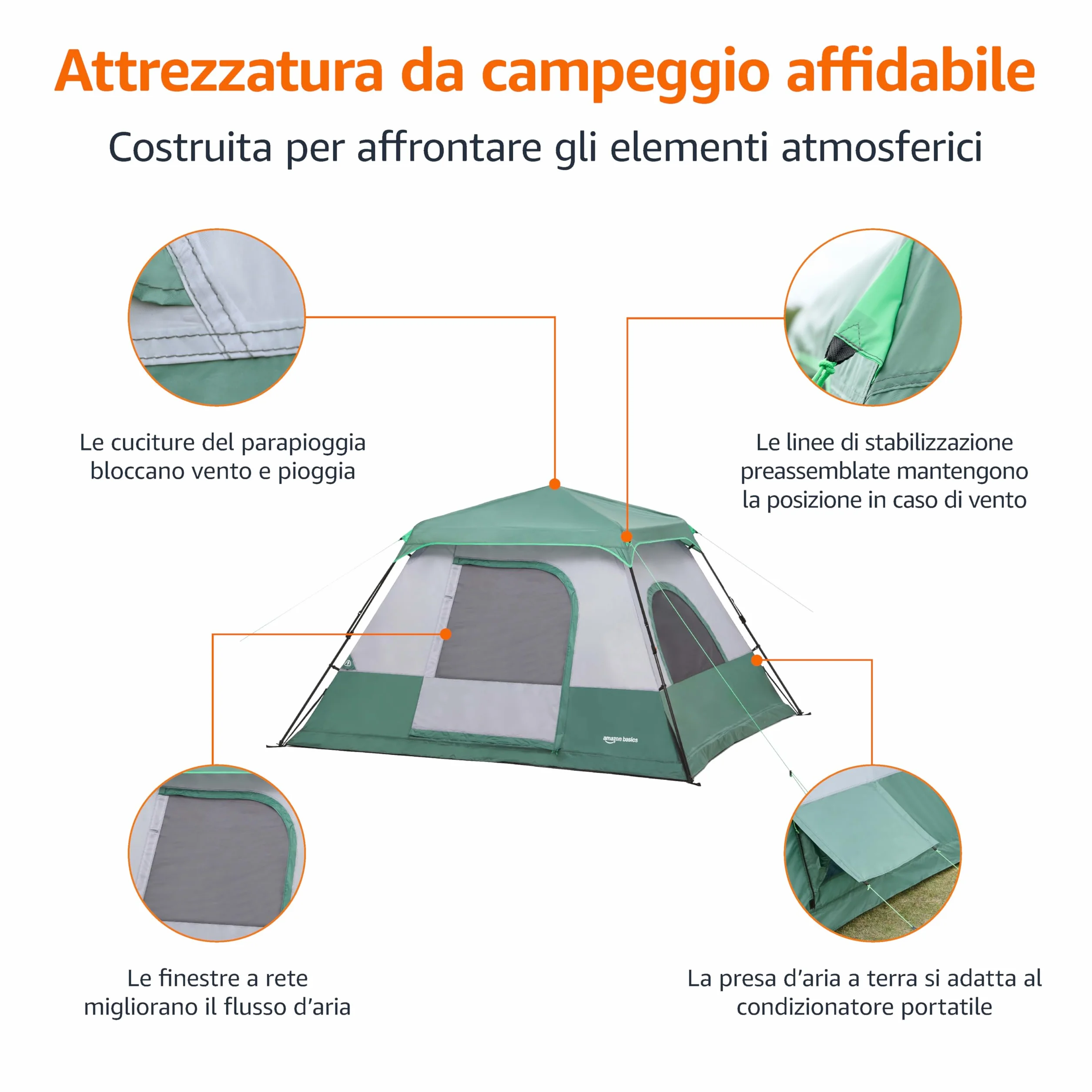 Amazon Basics Tenda da campeggio istantanea con telo antipioggia e borsa per il trasporto