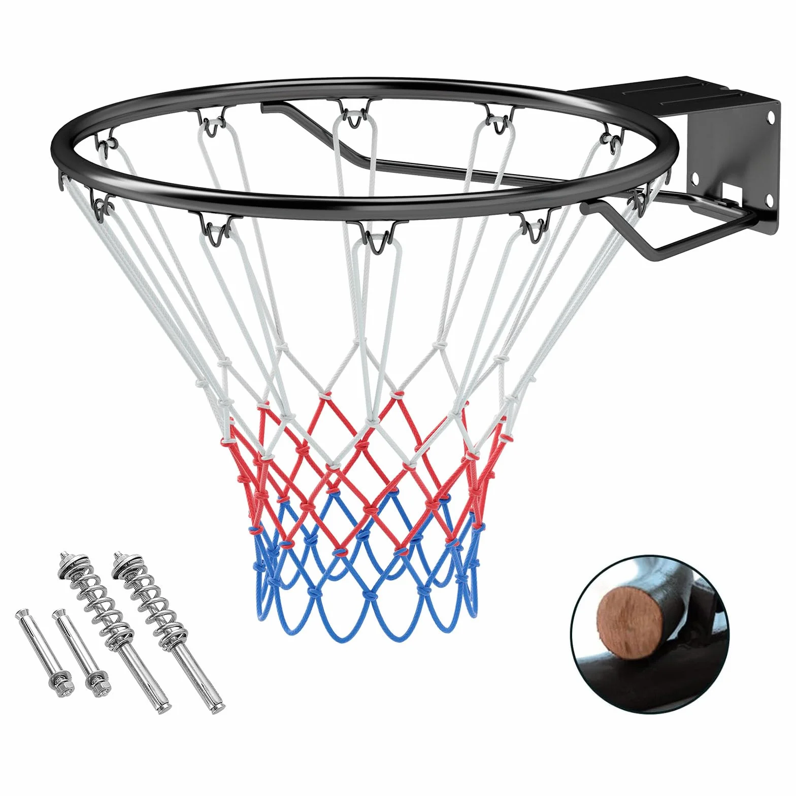 LIFEZEAL Canestro da basket da parete Ø 45 cm, anello con supporto e rete, metallo per interni ed esterni