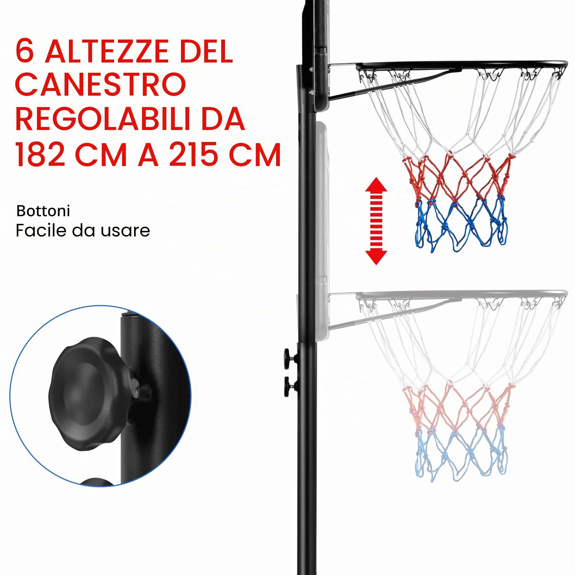 Yaheetech Canestro Basket Esterno Interno in HDPE e Metallo con Colonna Tabellone Canestro