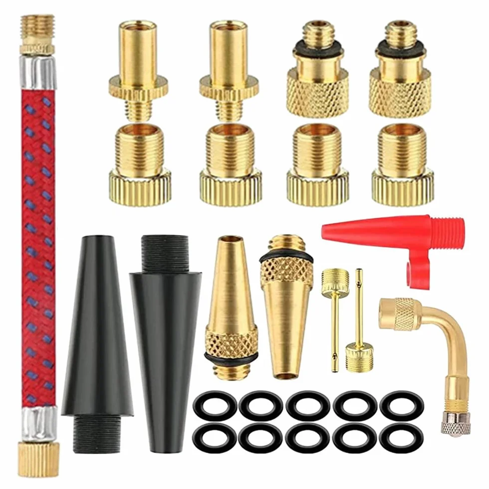 Adattatore Valvola Bici Kit 27 Pezzi Pompa Bicicletta Presta per Pneumatici