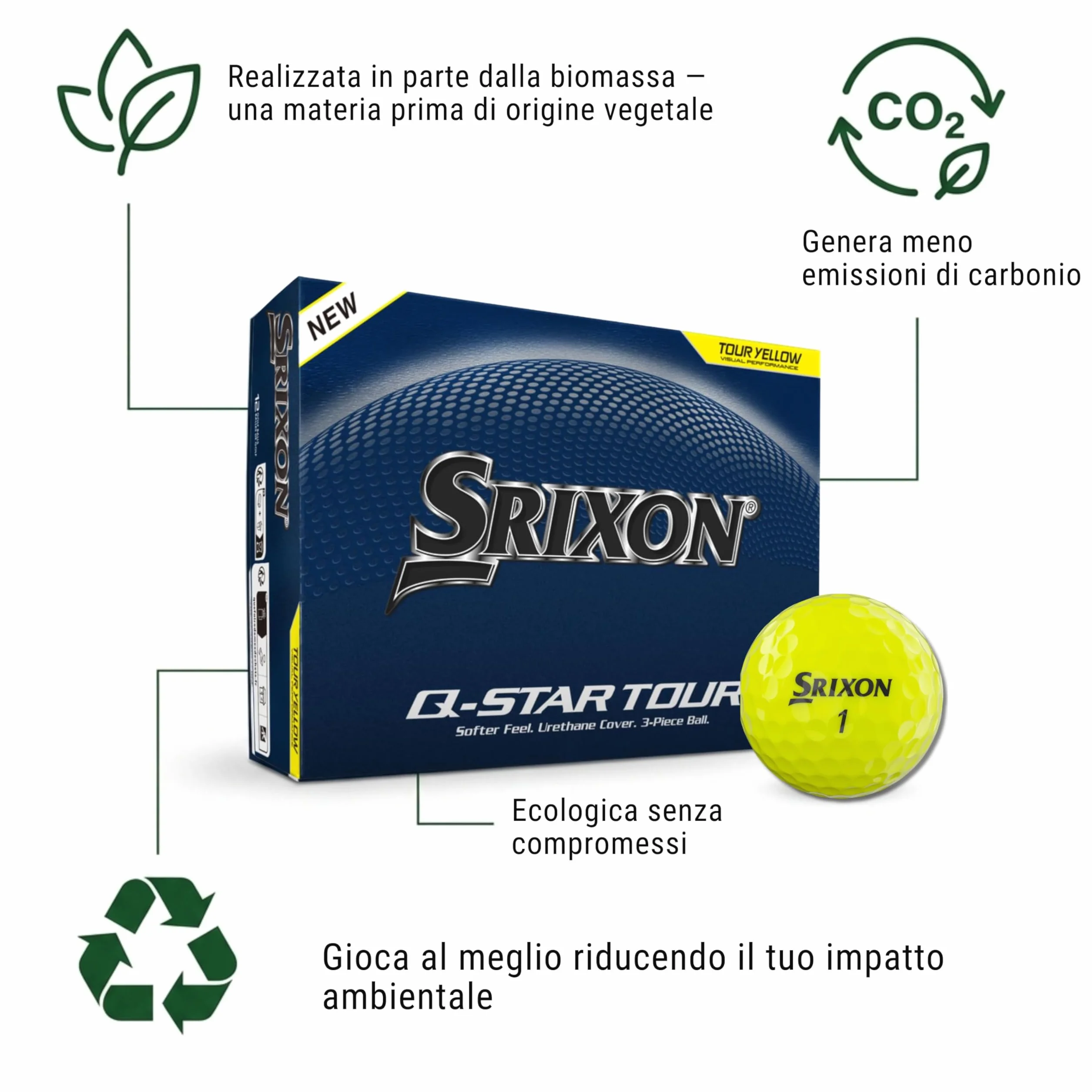 Srixon Q-STAR TOUR Pallina da golf uretano ultrasottile Spin Skin+ FastLayer Core 12 pezzi