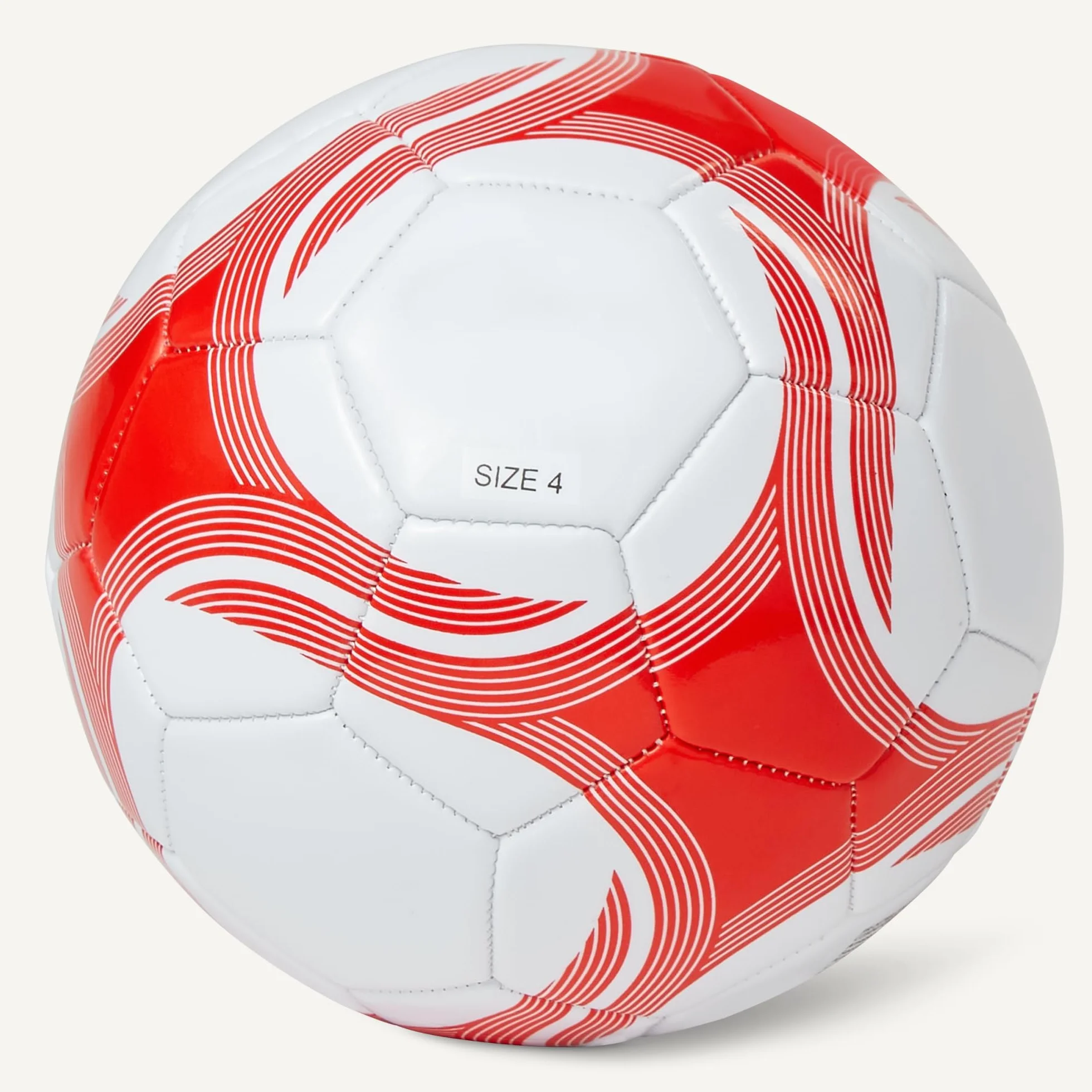 Amazon Basics Pallone da Calcio con Pompa - Pallone da Allenamento, Costruzione in PVC Resistente, Camera d'Aria in Butile, Uso Interno/Esterno, Pallone da Pratica Cucito a Macchina, Bianco e Rosso