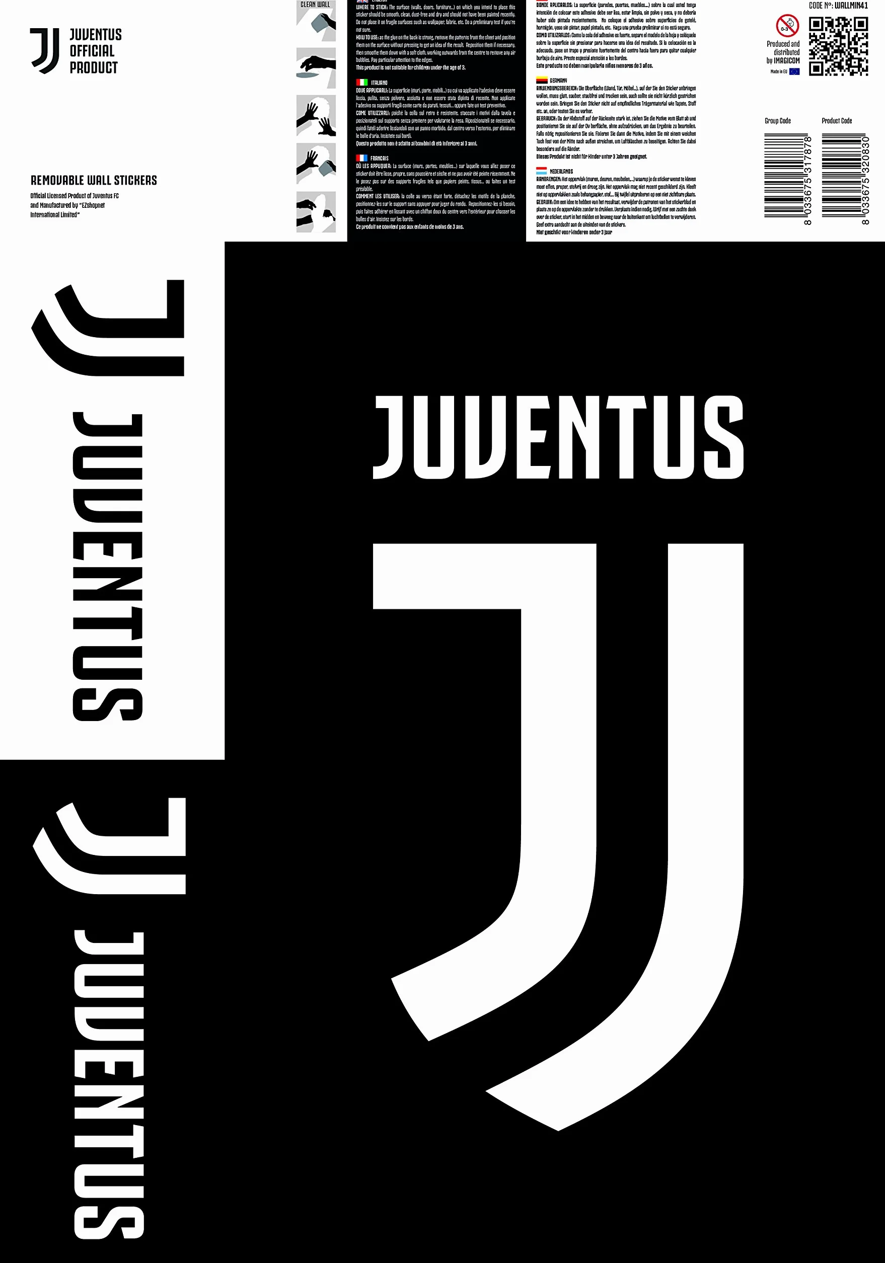 Imagicom Logo Juventus Adesivi Rimovibili A3 2 Fogli Plastica Multicolore 29,7 x 5 x 42 cm