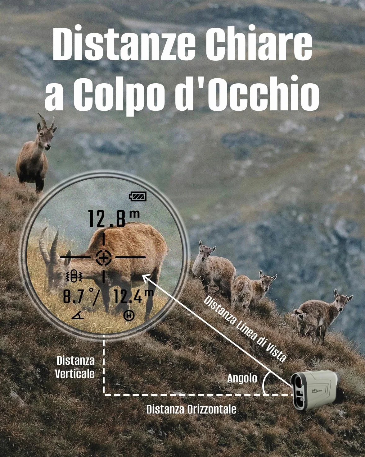 Inkerma Telemetro Caccia Golf 1000/1200M Ricaricabile 6X LCD Angolo Compensazione Pendenza Hunter-E