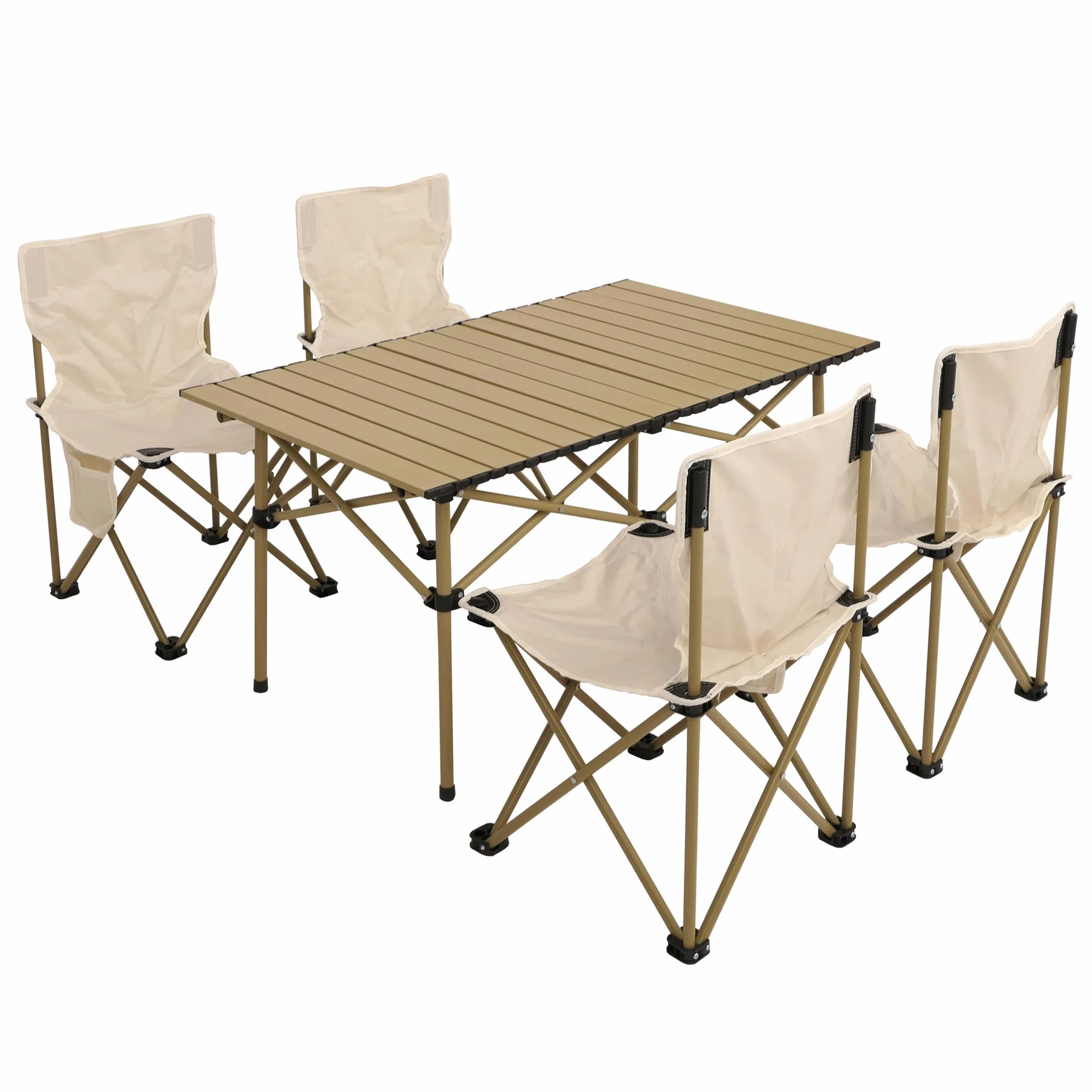 Set da campeggio HWC-N50 tavolo pieghevole 4 sedie pieghevoli sedia da pesca borsa metallo bianco