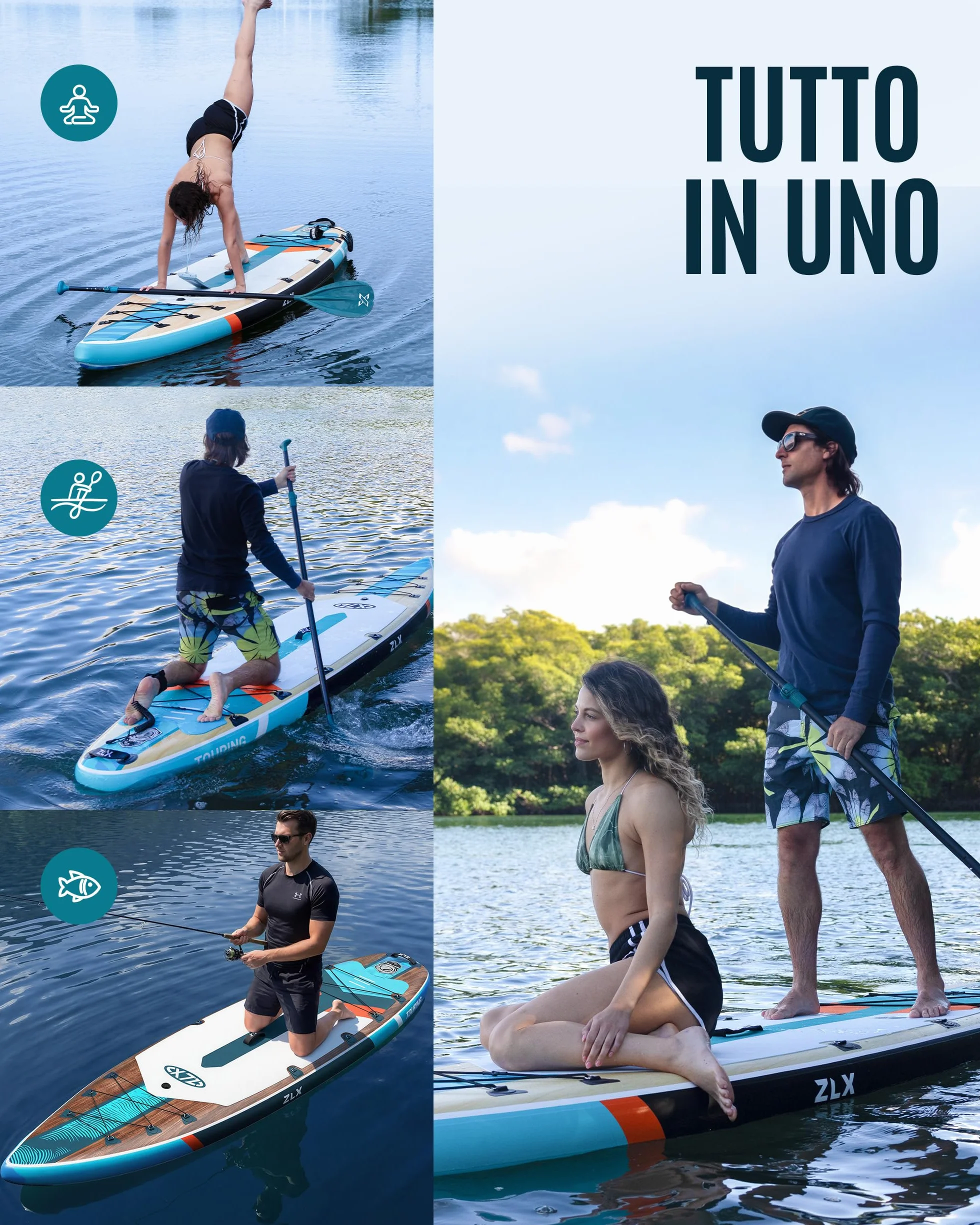 ZLX Sup Gonfiabile 350x83cm,SUP Touring Con Accessori Completi, Tavola SUP Max 230 Kg, Pinna Centrale Unica, Pad Deck Antiscivolo, Tavola SUP Gonfiabile Per Adulti, Principianti, Tutti I Livelli
