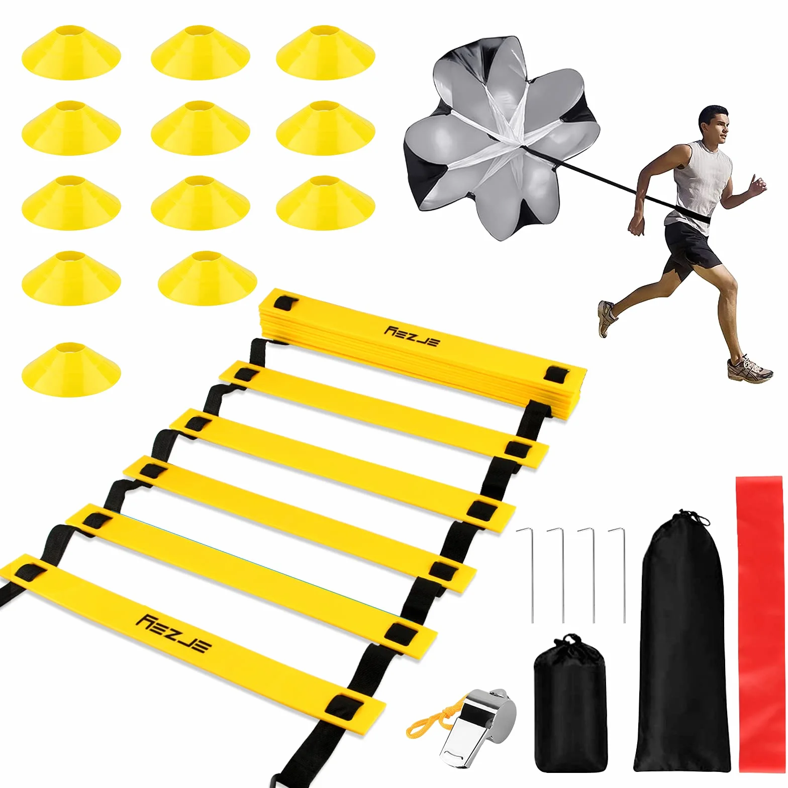Set Allenamento Agilità Velocità 6M Scala Agilità Scaletta Kit Fitness Calcio Pallacanestro