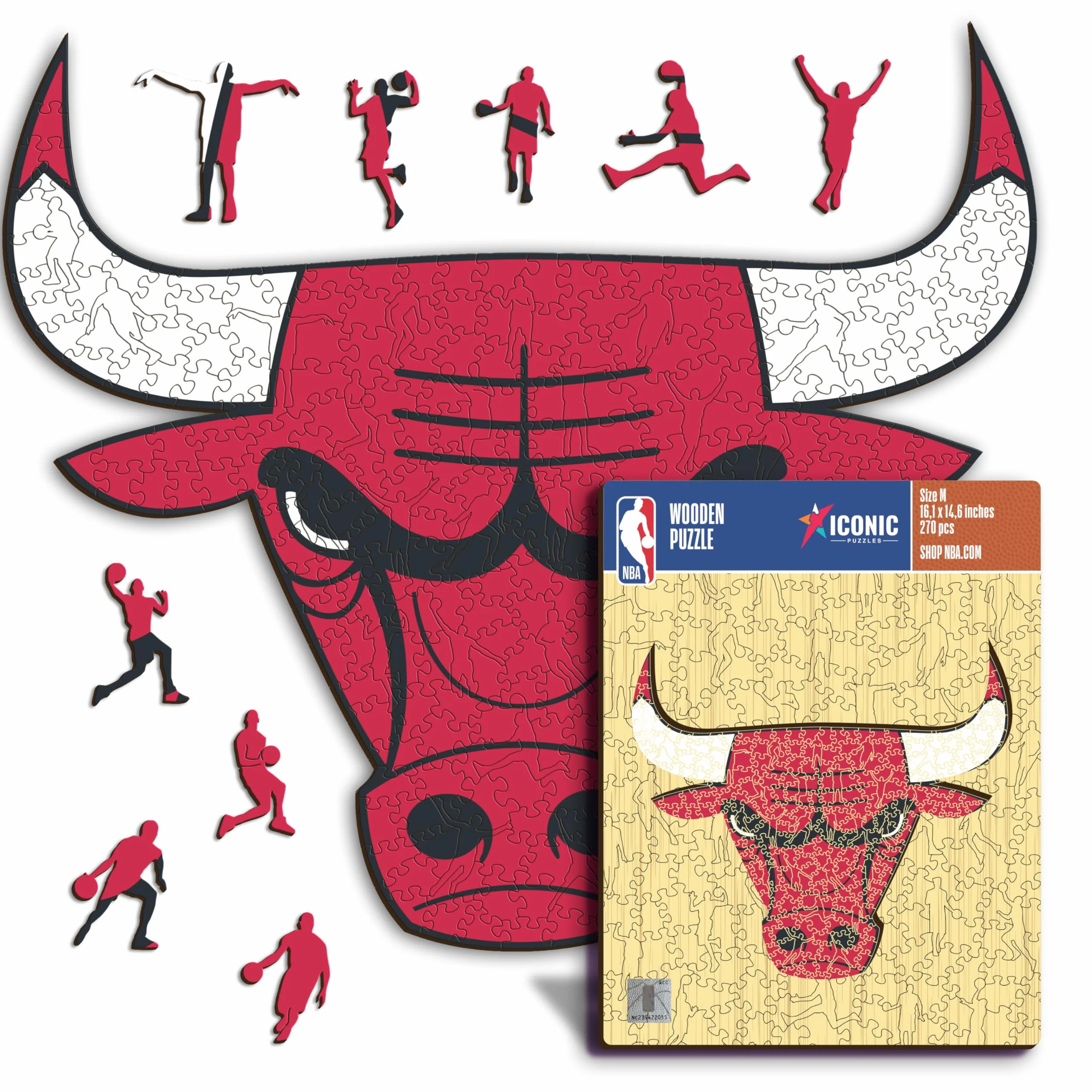 Iconic Puzzles Chicago Bulls Logo Puzzle Legno Ufficiale NBA 150 Pezzi Sostenibile