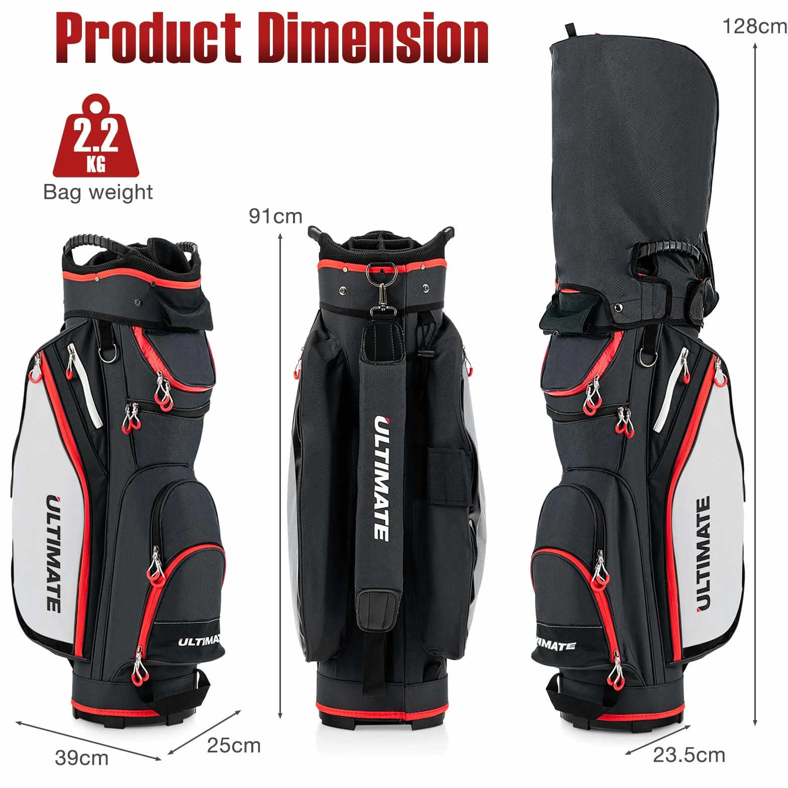 LIFEZEAL Borsa da Golf con 14 Divisori, 8 Tasche e Copertura Antipioggia