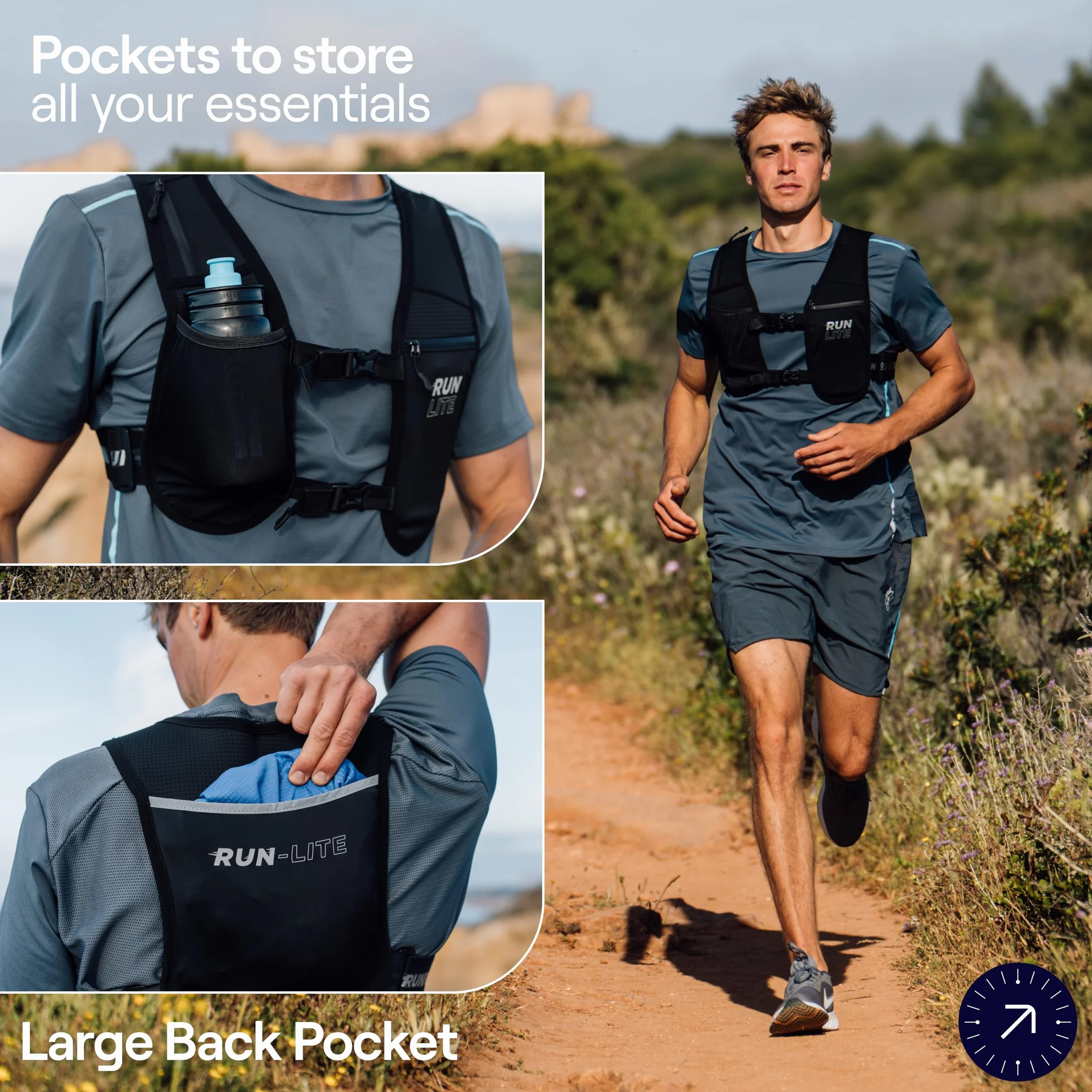 Gilet Running Unisex Impermeabile con Porta Cellulare 5 Tasche Riflettente per Corsa Jogging M/L (84-112 cm)
