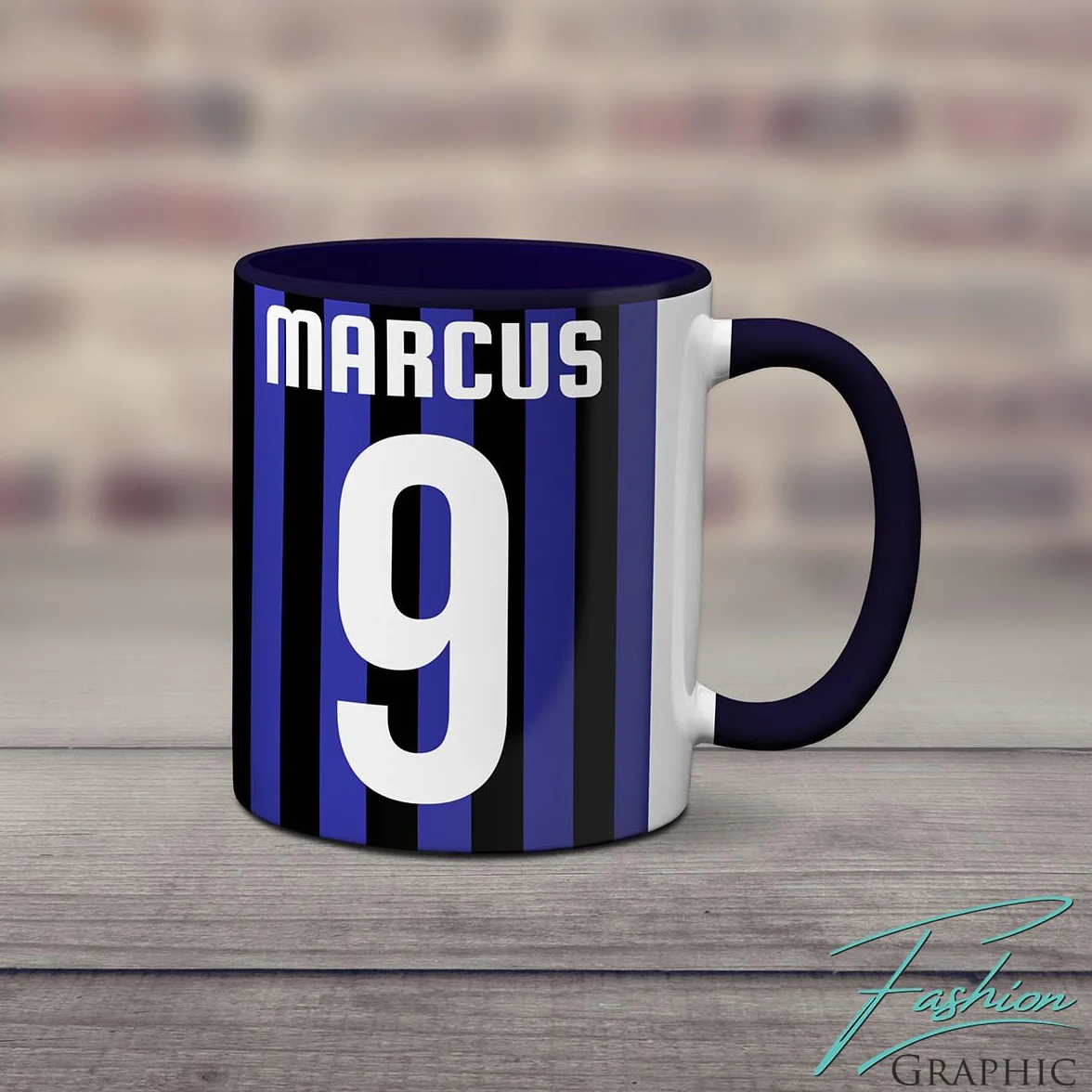 Personalizzata Tazza in Ceramica Tifosi Ultras Squadra Mug con Nome e Numero Nerazzurro Blu