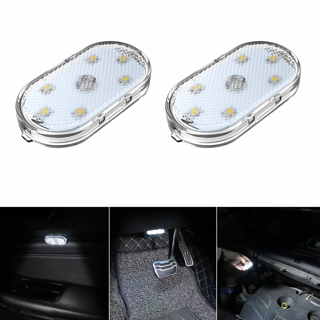 2 PCS auto ha condotto le luci interne,Illuminazione ambientale bianca interna,Luce di lettura interna auto ricaricabile USB