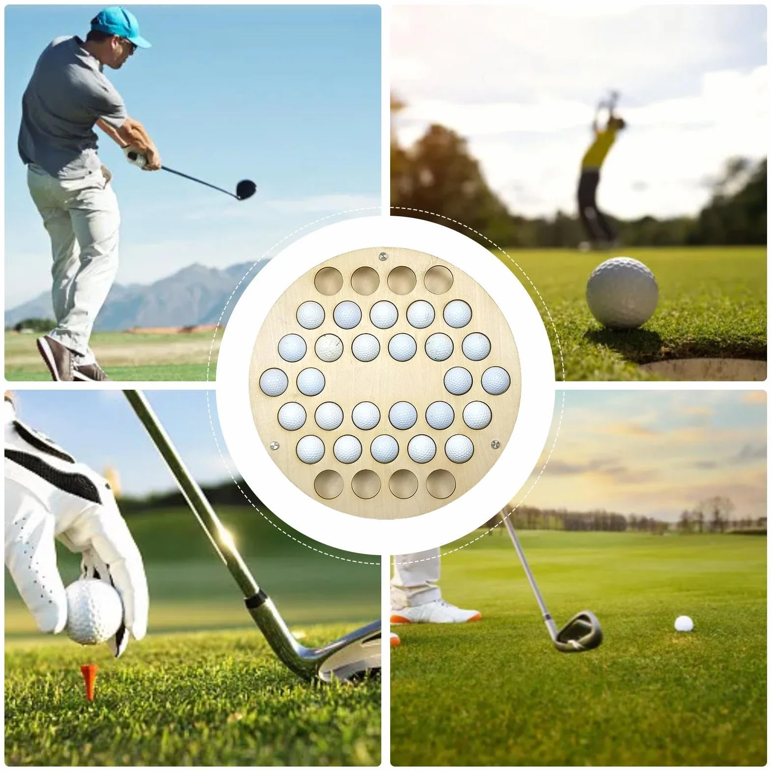 Mensola per Palline da Golf a Parete 34 Fori - Espositore in Legno per Collezione, Bar, Ufficio