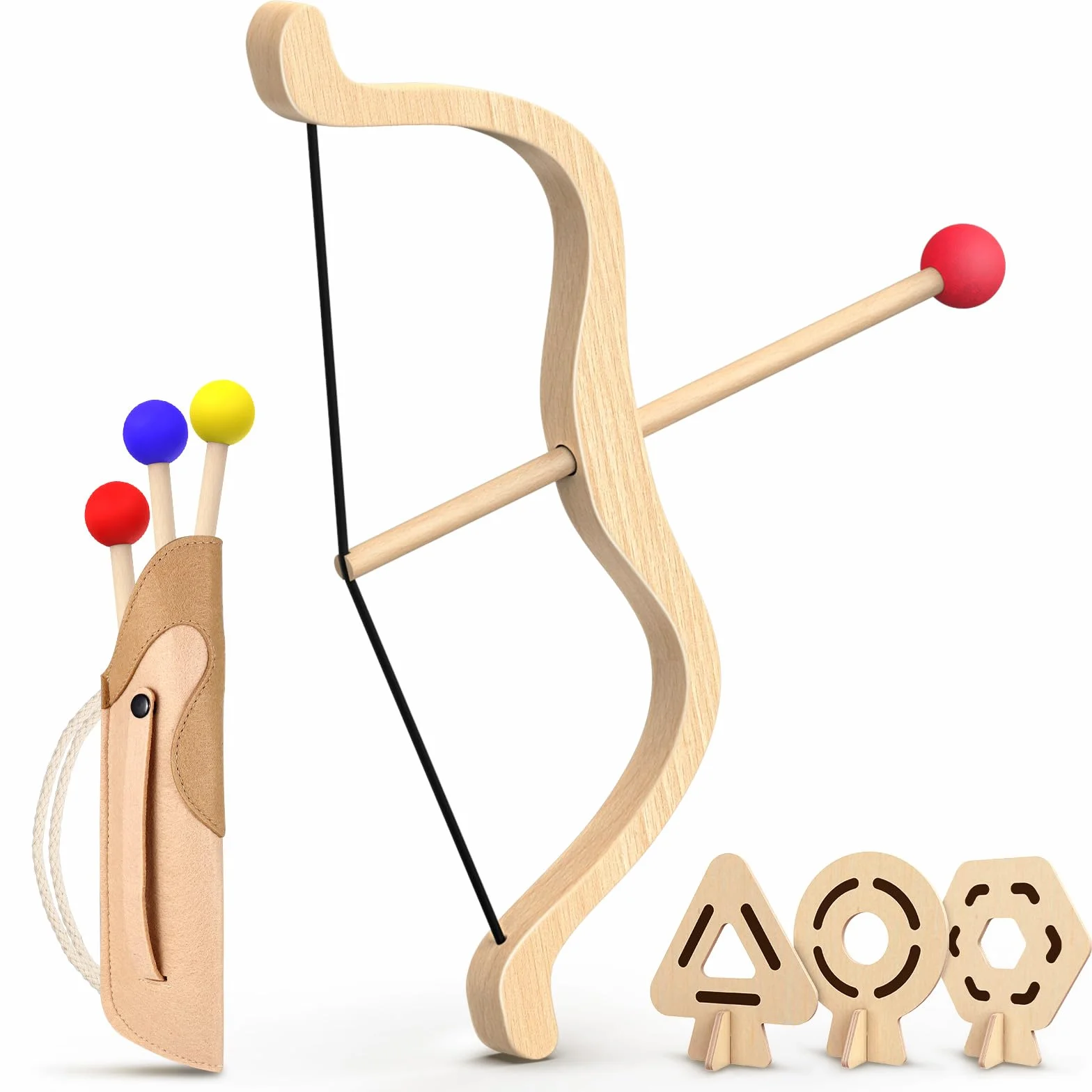 Set di Tiro con l'Arco in Legno per Bambini con 3 Frecce, 3 Bersagli e Faretra