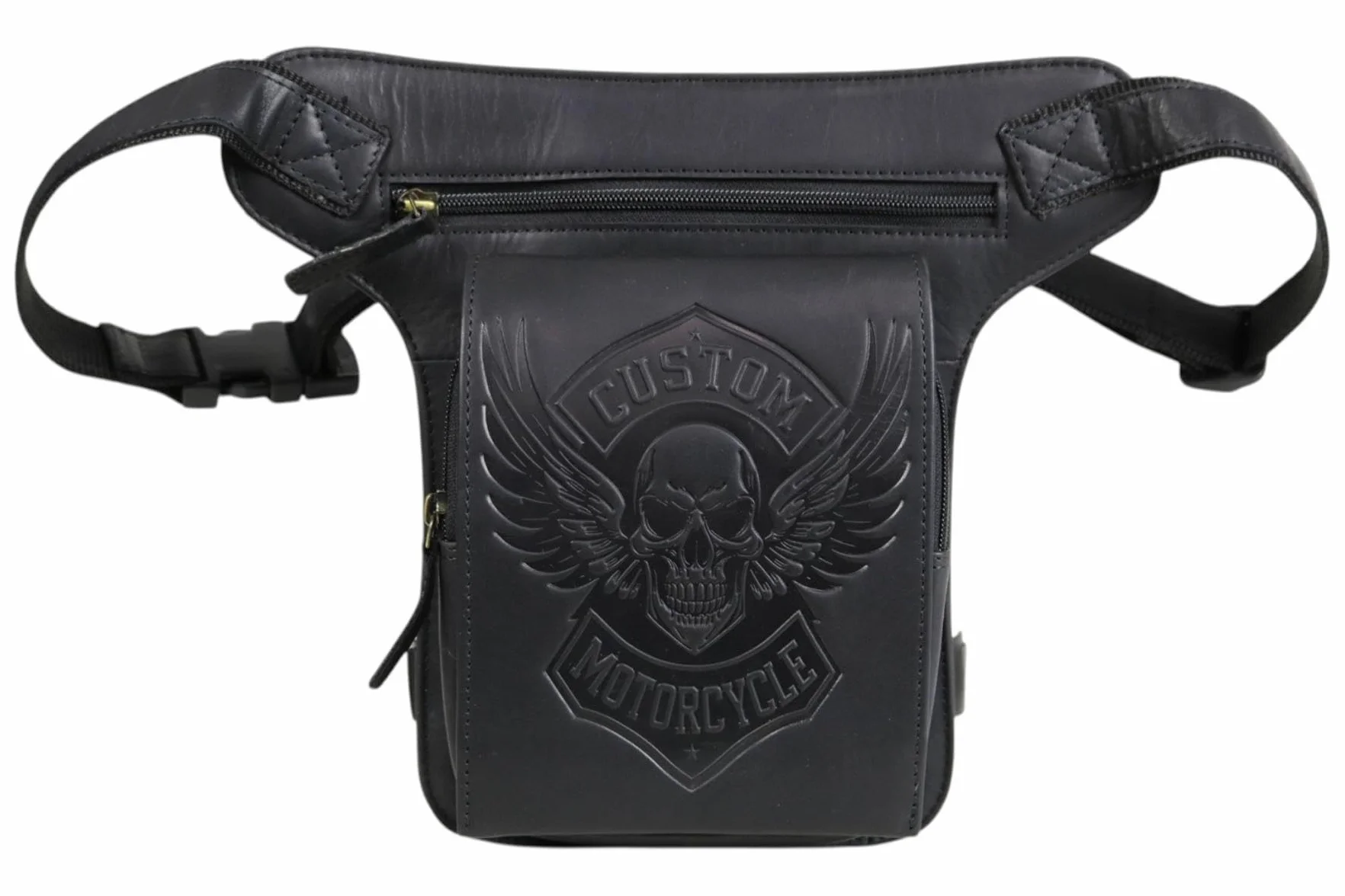 Borsa da gamba moto vera pelle uomo marsupio biker vintage teschio Custom Motorcycle MDM T81 Nero