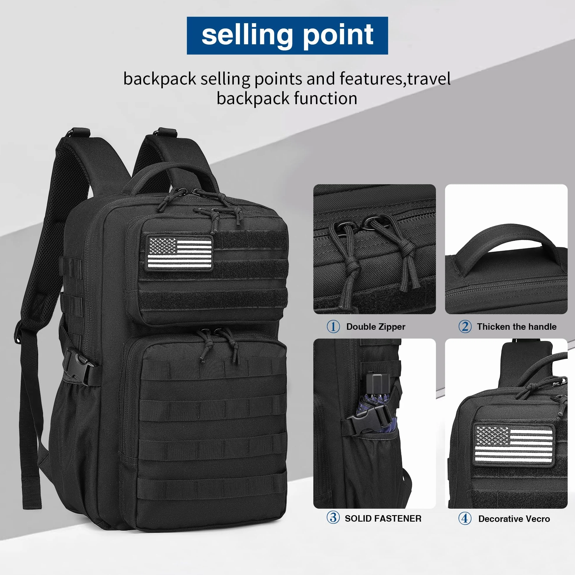 Zaino Tattico Militare Impermeabile 25 L Nero Molle con Porta Borraccia