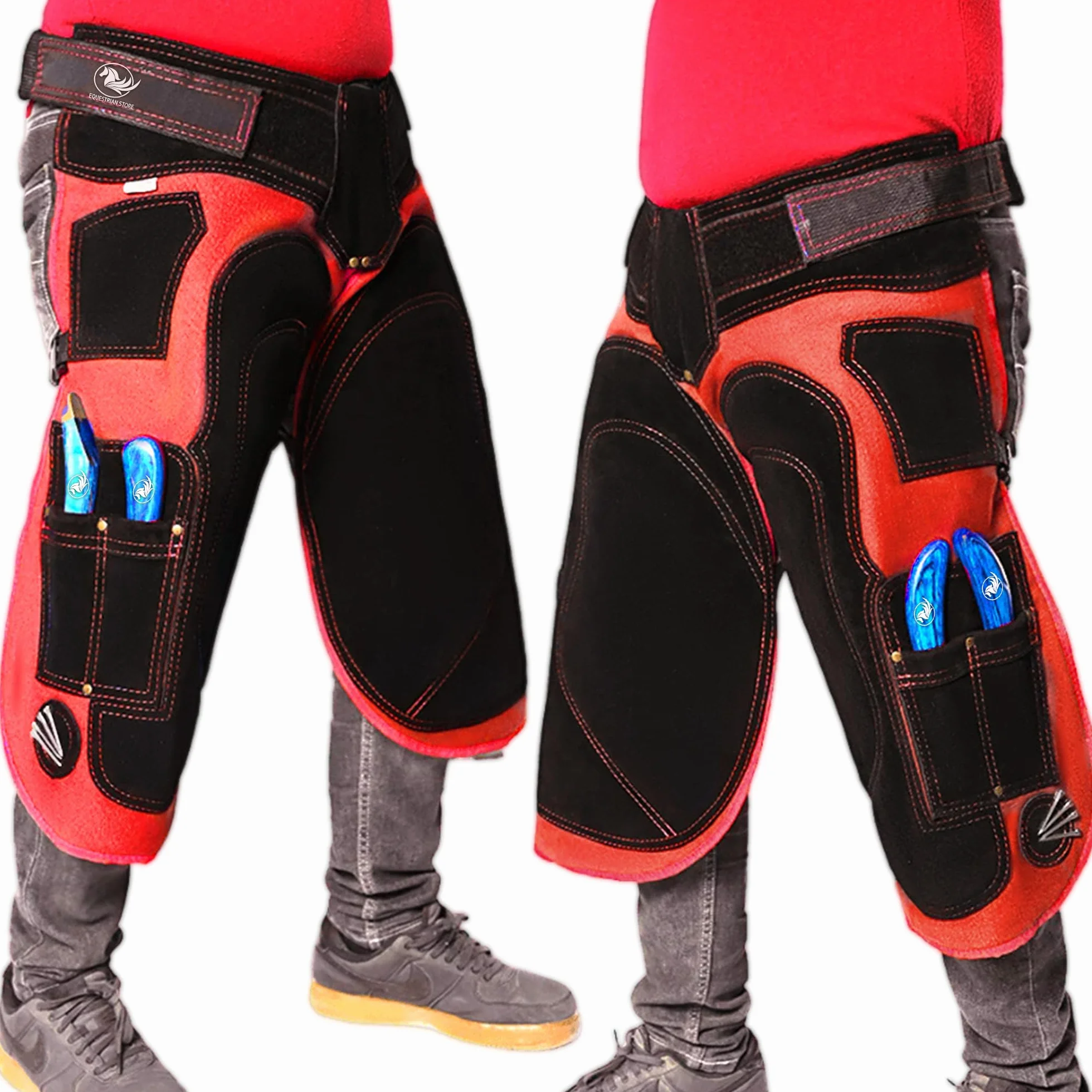 Grembiuli in vera pelle scamosciata 59 cm Rosso & Nero per zoccoli utensili trimmer chaps