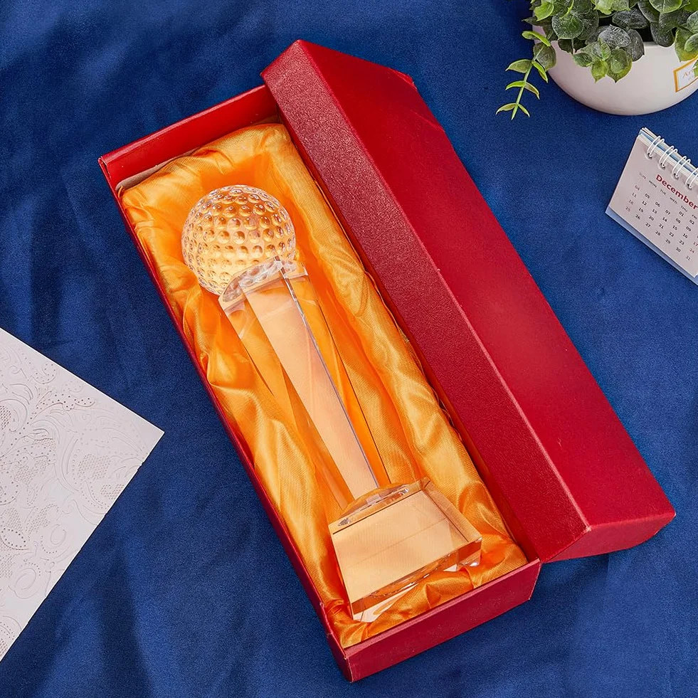 SUPERFINDINGS Trofeo da Golf in Vetro Cristallo 6.8x23cm Sfera di Cristallo di Quarzo Sintetico Trofei Premi Ornamenti con Custodia di Presentazione per Torneo di Golf per Adulti