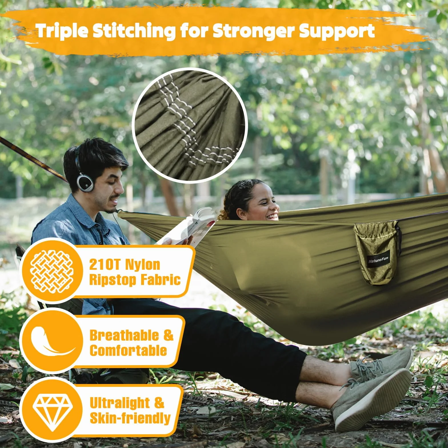 NATUREFUN Amaca da Campeggio Ultraleggera 300x200 cm Carico 300kg Nylon Paracadute Traspirante