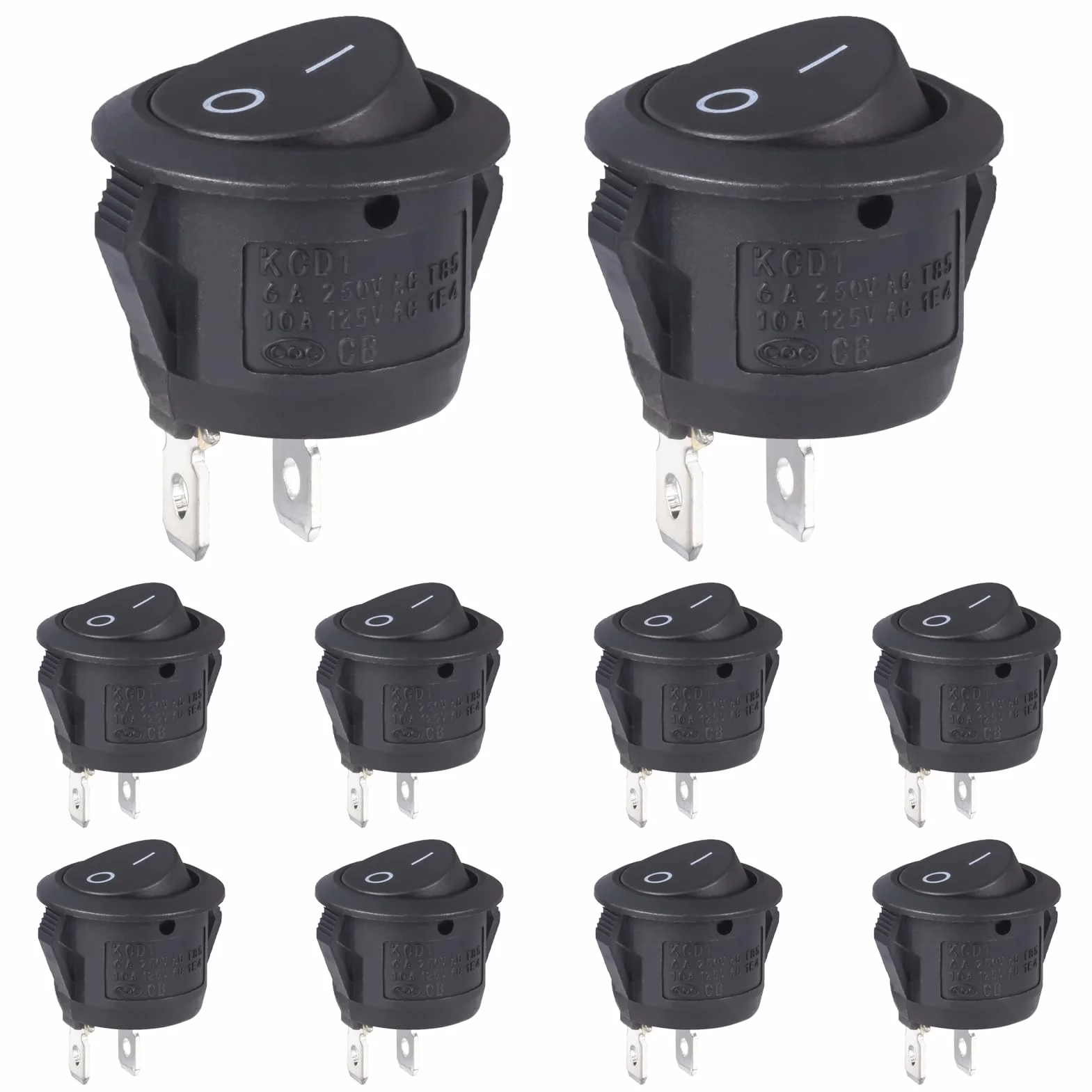 VEXUNGA Interruttore a Bilanciere Rotondo 6A 250V 10A 125V AC ON/OFF Commutatore 2Posizioni Interruttori a Levetta 2Terminali Button Nero per Auto y Elettrodomestici (10 Pezzi)